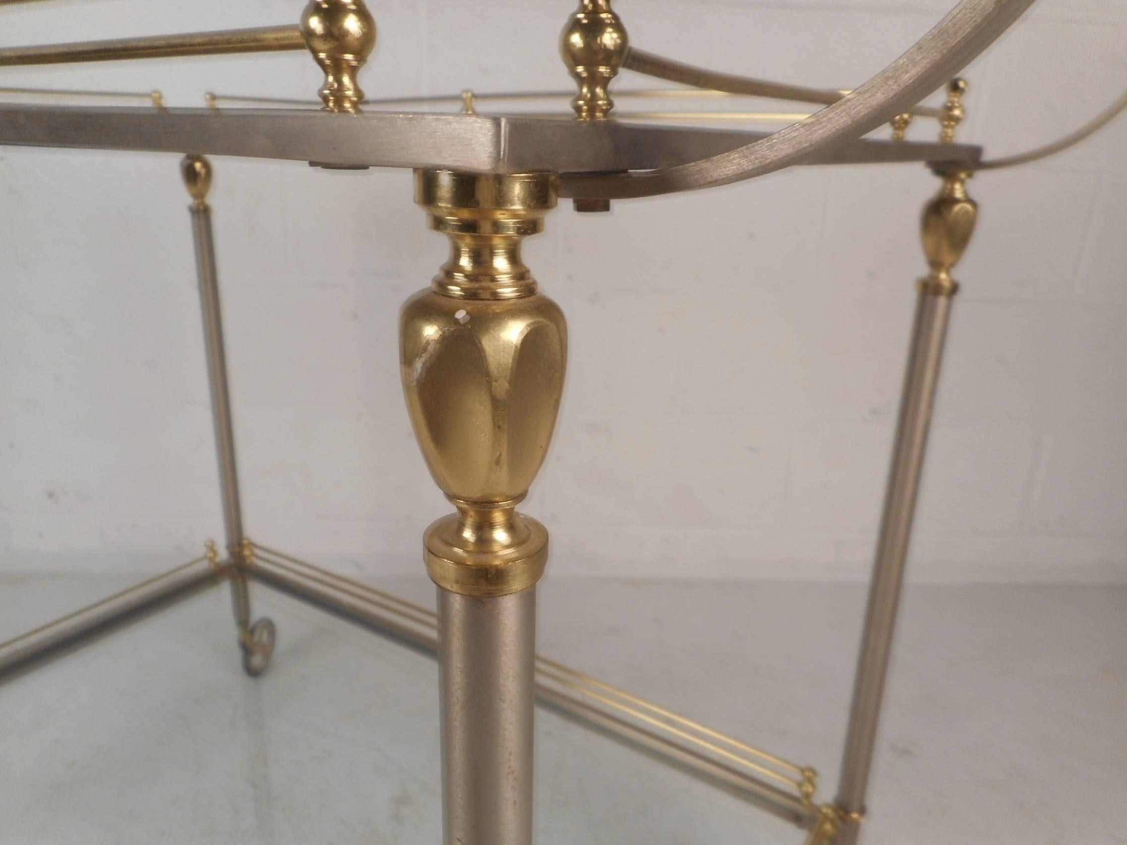 Late 20th Century Mid-Century Modern Two-Tier Brass and Metal Serving Cart