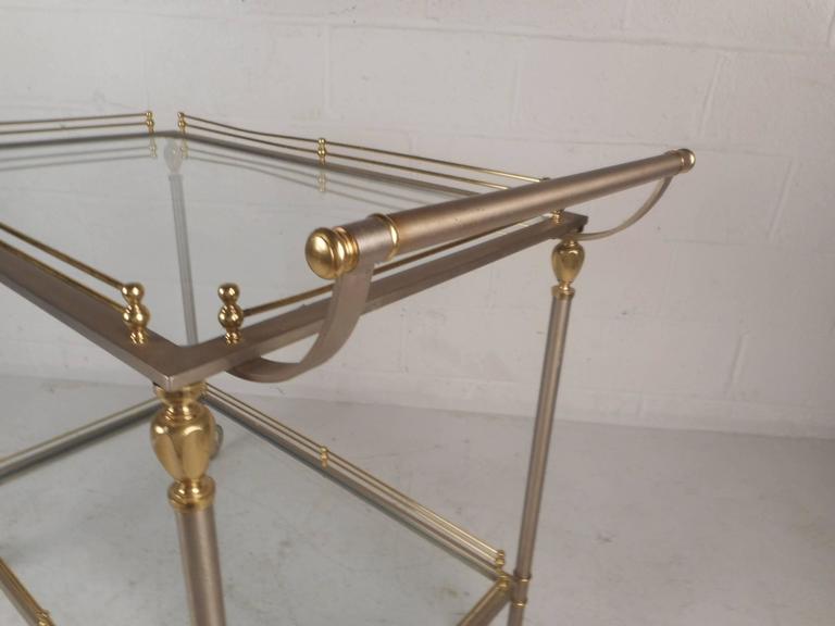 Mid-Century Modern Two-Tier Brass and Metal Serving Cart For Sale 2