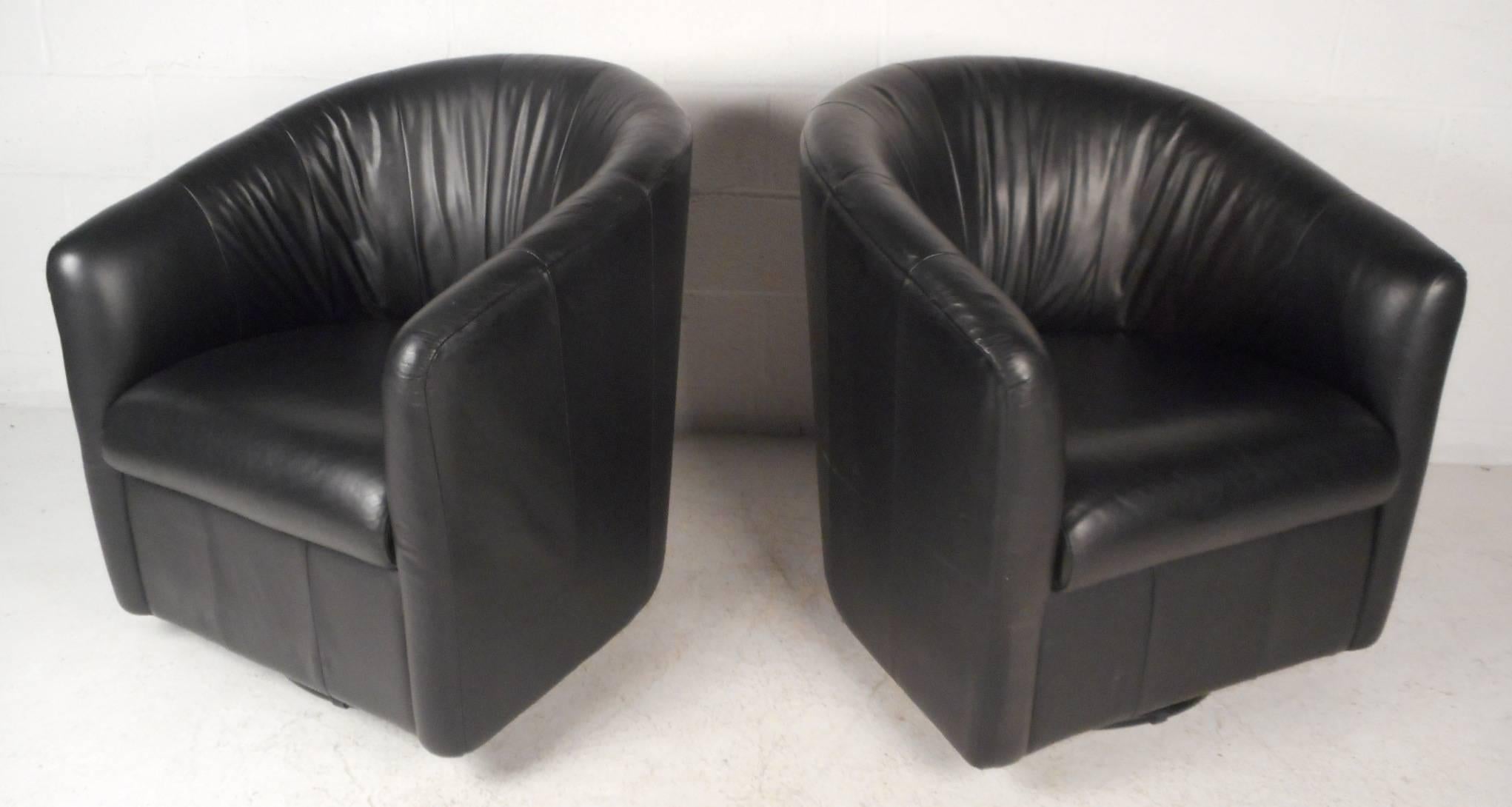 black leather swivel barrel chair