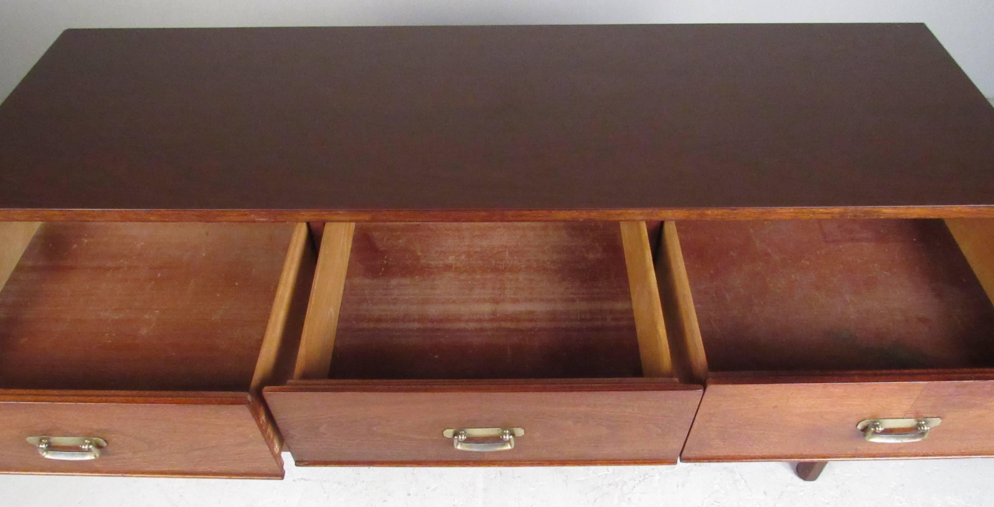 American Walnut + Brass Credenza by Young Manufacturing Co. For Sale