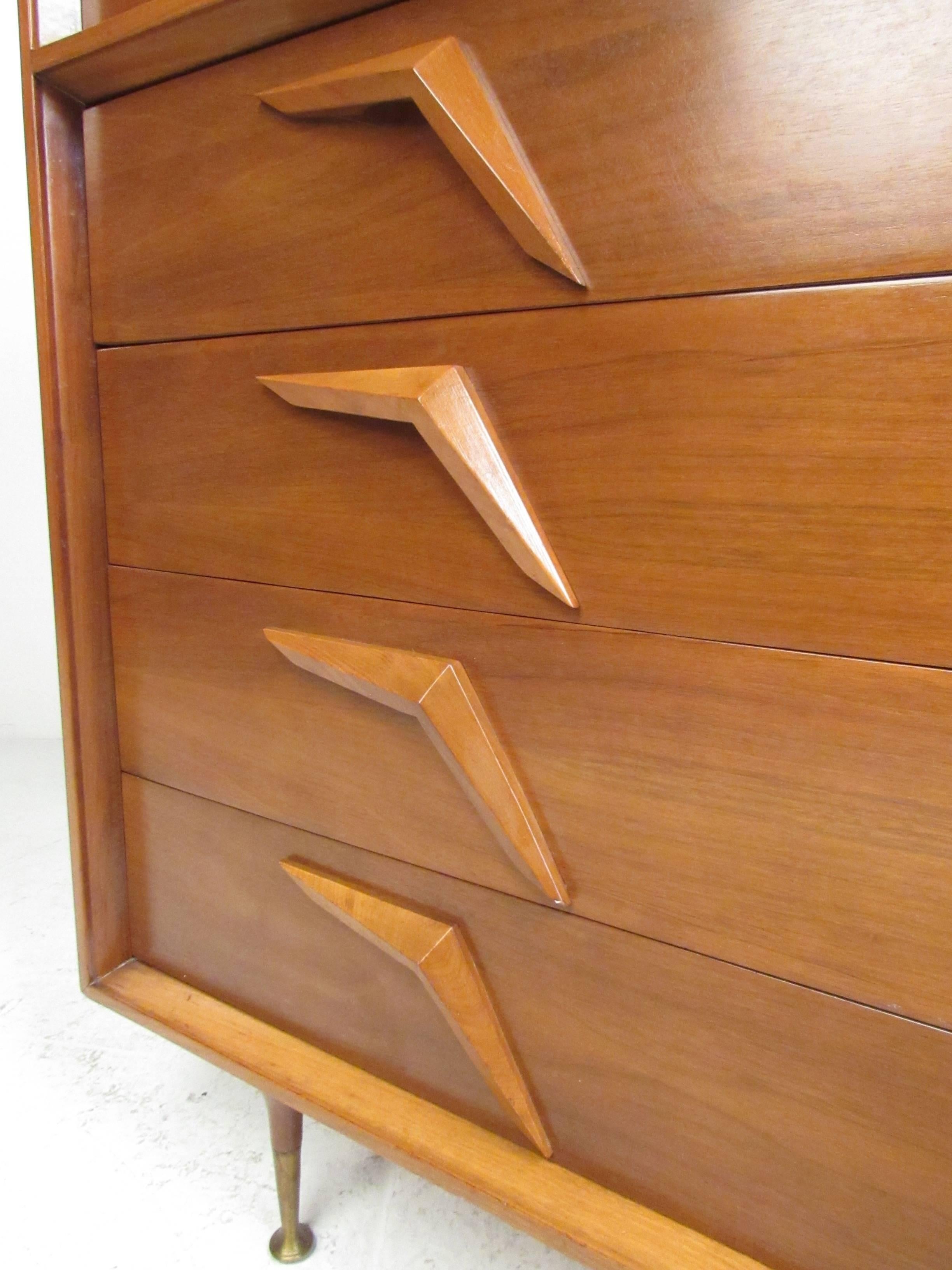 American Impressive Vintage Modern Walnut High Boy Dresser