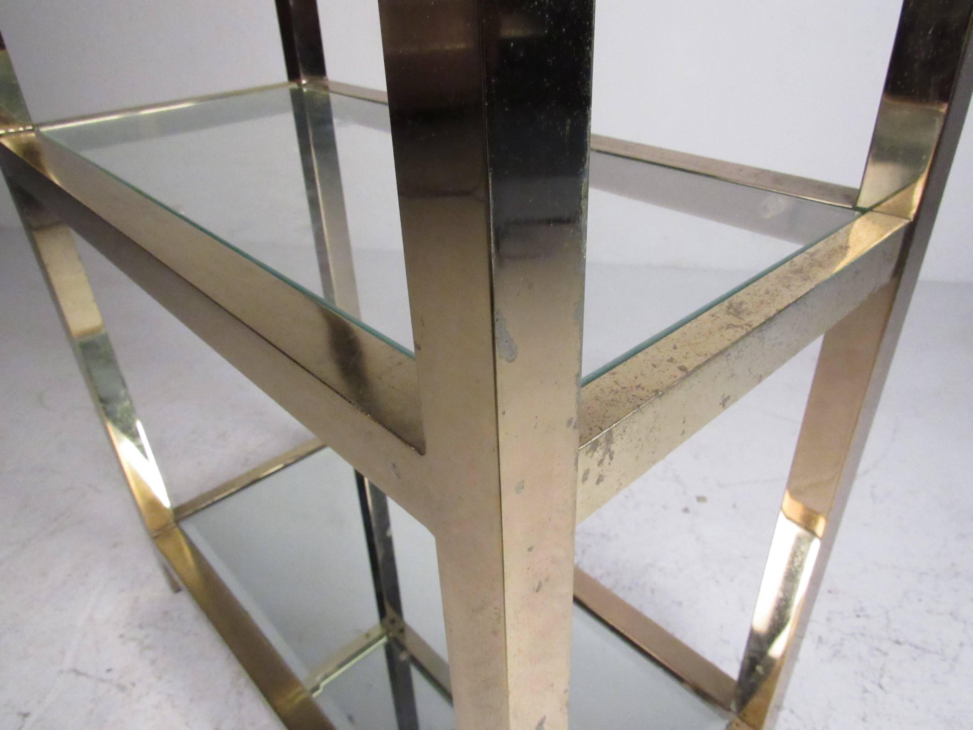 American Mid-Century Modern Polished Brass Etagere For Sale