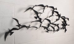 Mid-Century Modern C. Jere Style Black Metal Birds in Flight Wall Art