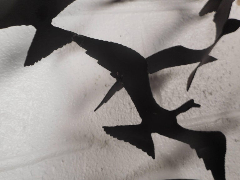 MidCentury Modern C. Jere Style Black Metal Birds in Flight Wall Art