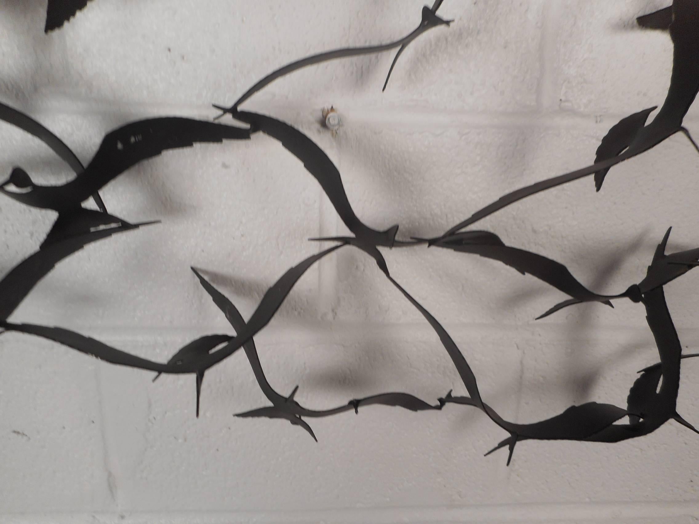 Mid-Century Modern C. Jere Style Black Metal Birds in Flight Wall Art In Good Condition In Brooklyn, NY