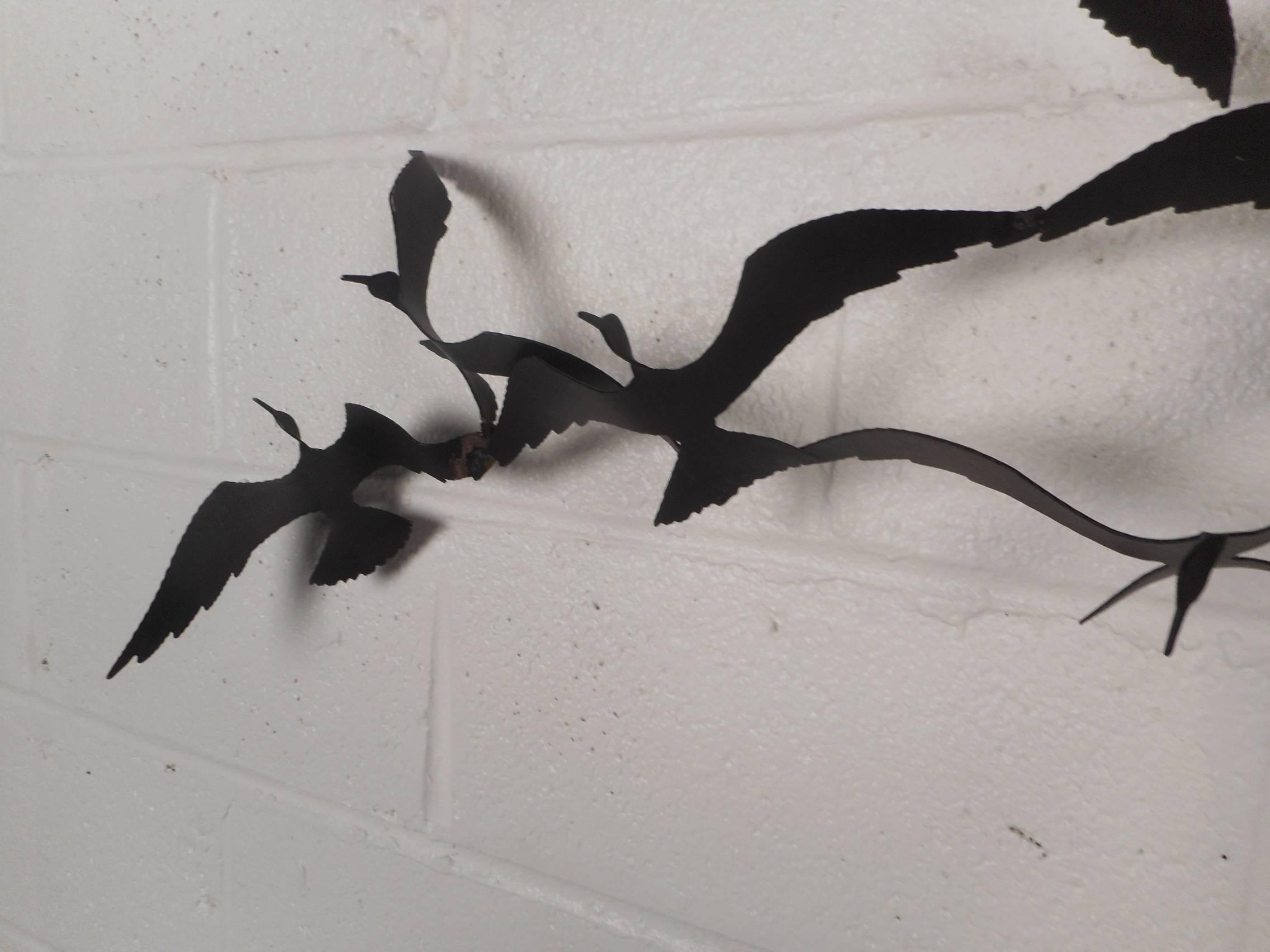 Mid-Century Modern C. Jere Style Black Metal Birds in Flight Wall Art 1