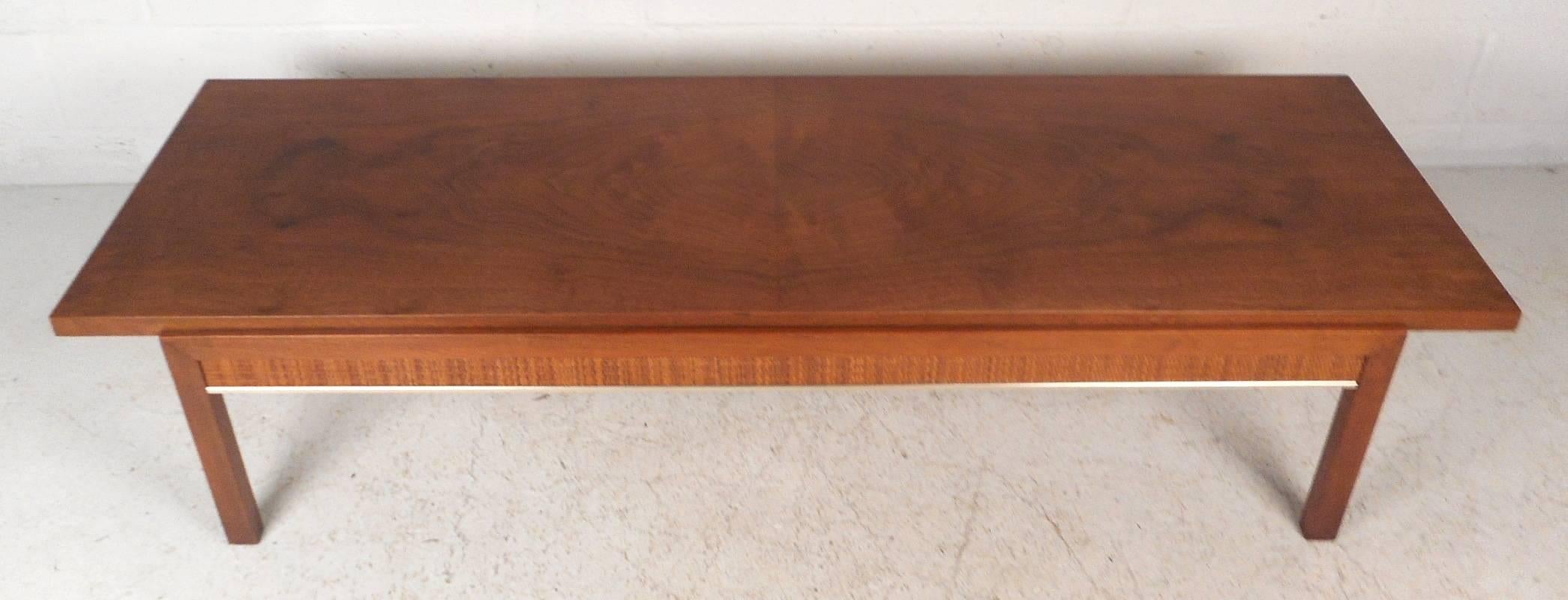 Late 20th Century Mid-Century Modern Walnut Coffee Table with Cane Sides For Sale