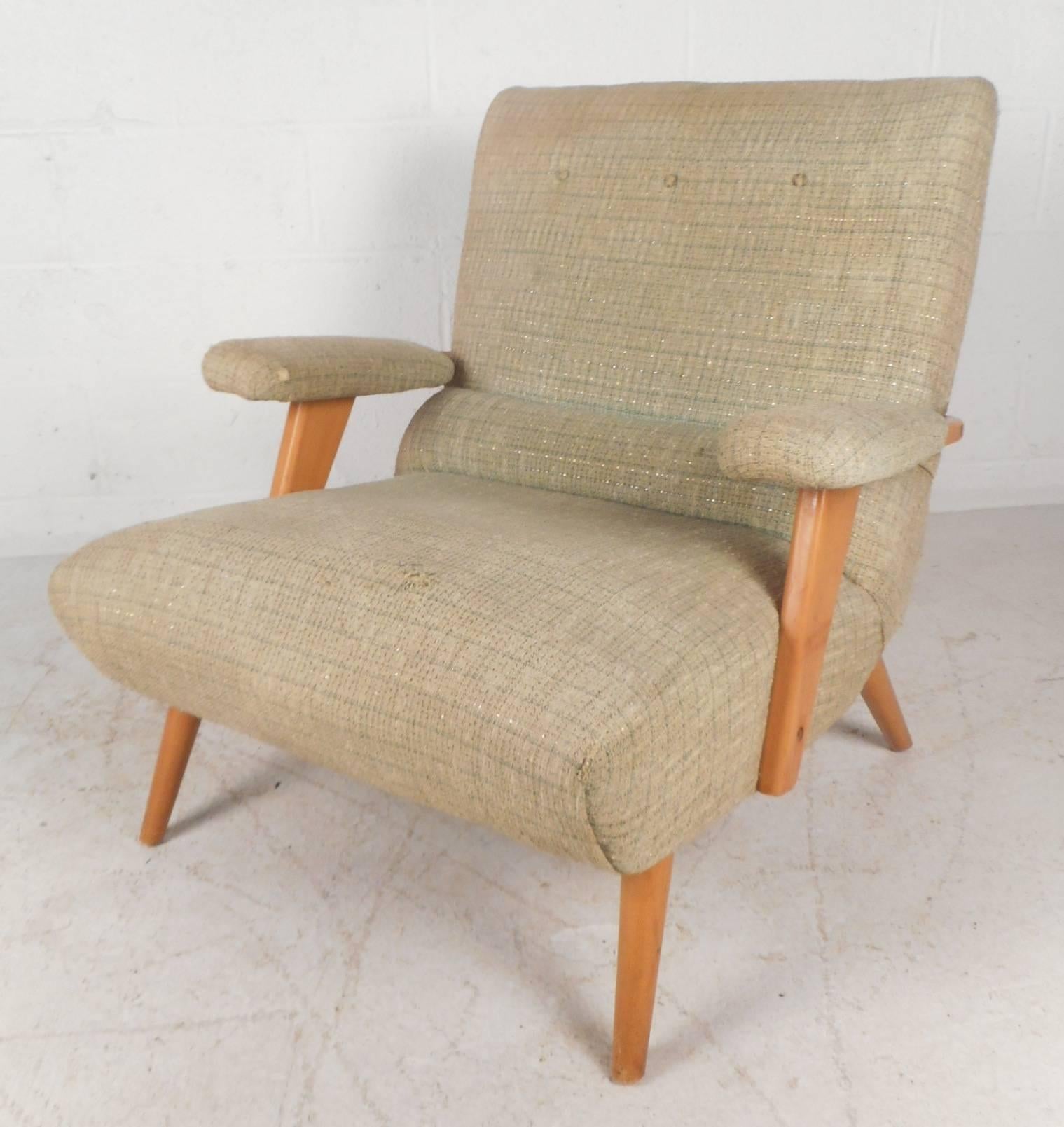 American Pair of Mid-Century Modern Selig Lounge Chairs with Ottomans