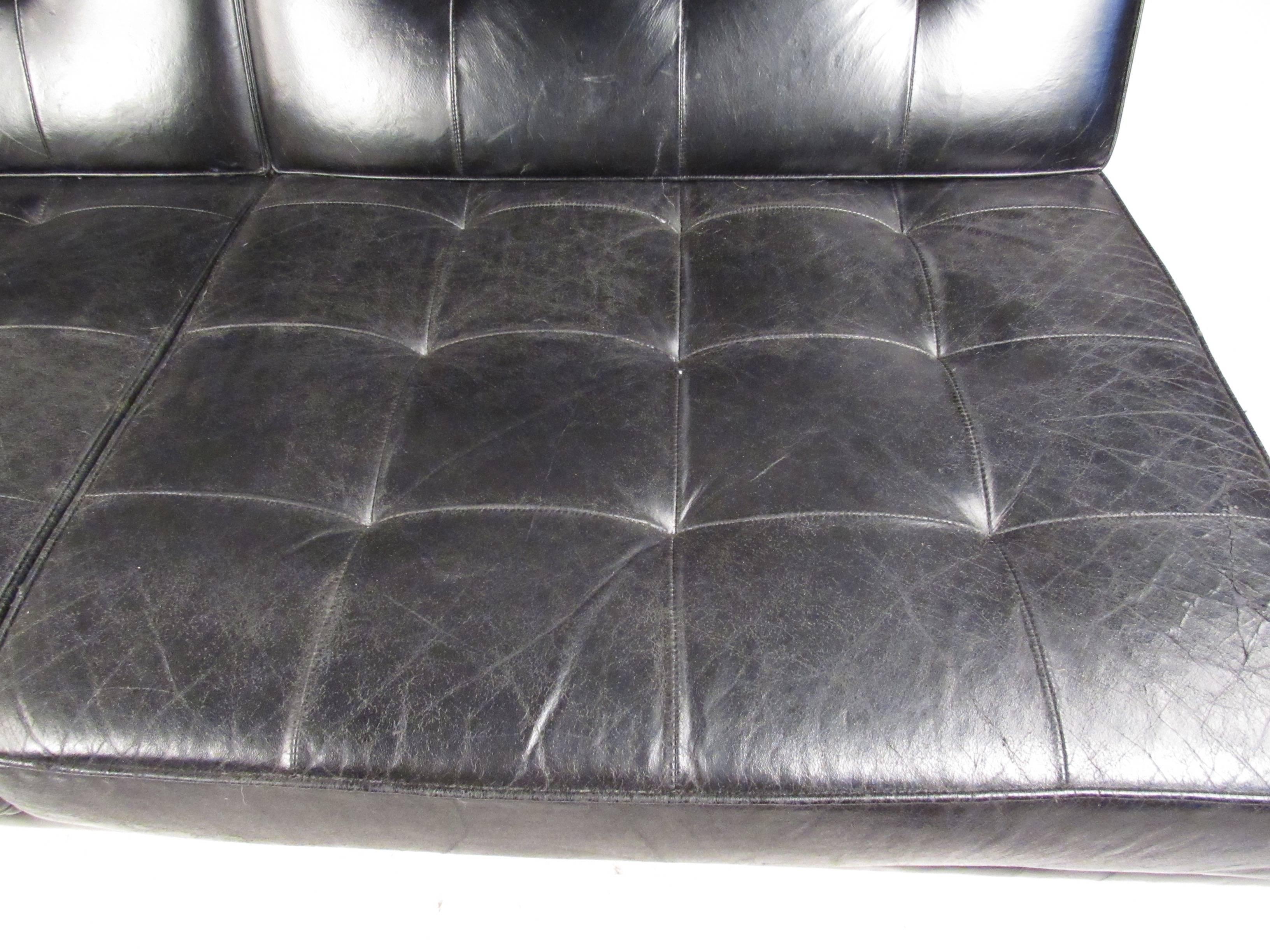 Early Knoll Tufted Leather Armless Sofa In Good Condition In Brooklyn, NY