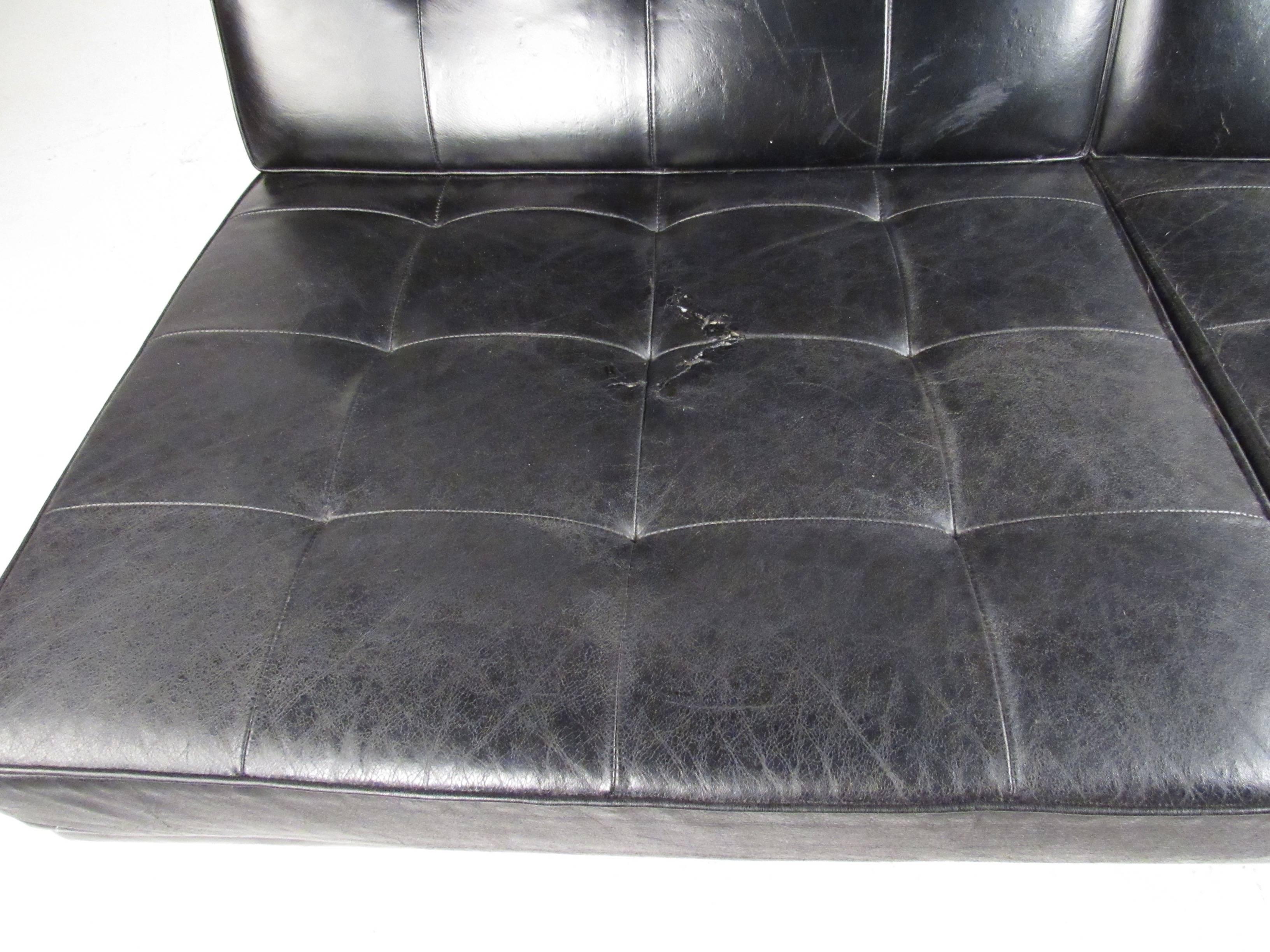 Mid-20th Century Early Knoll Tufted Leather Armless Sofa