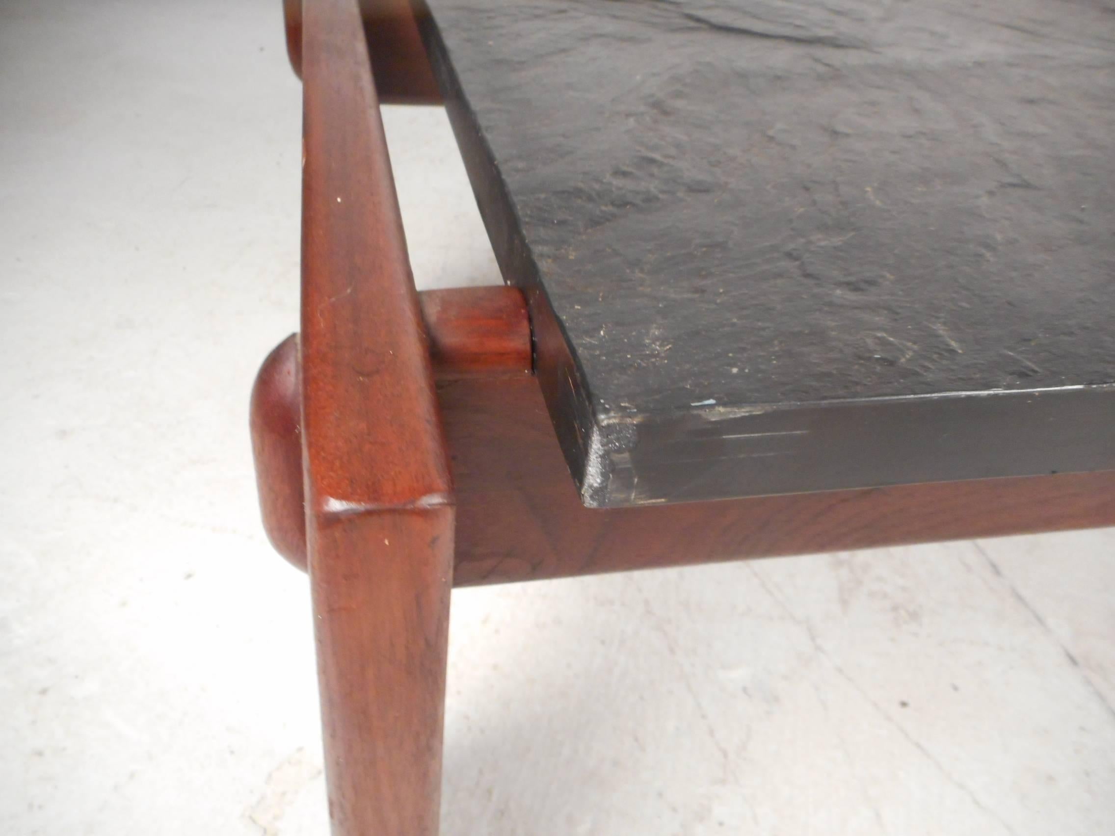 Mid-Century Modern Slate Top Brutalist Coffee Table by Adrian Pearsall 4