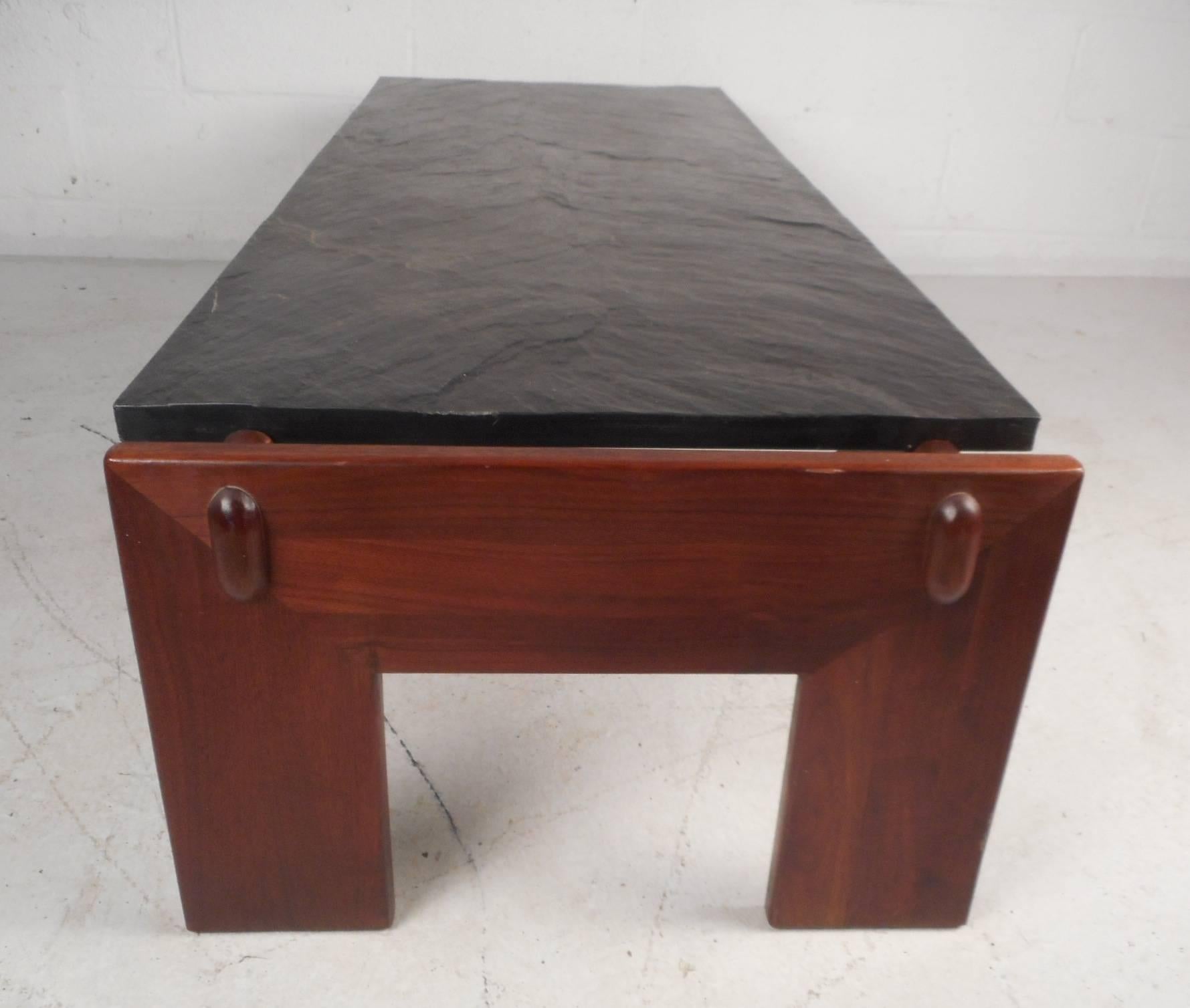 Mid-Century Modern Slate Top Brutalist Coffee Table by Adrian Pearsall In Good Condition In Brooklyn, NY