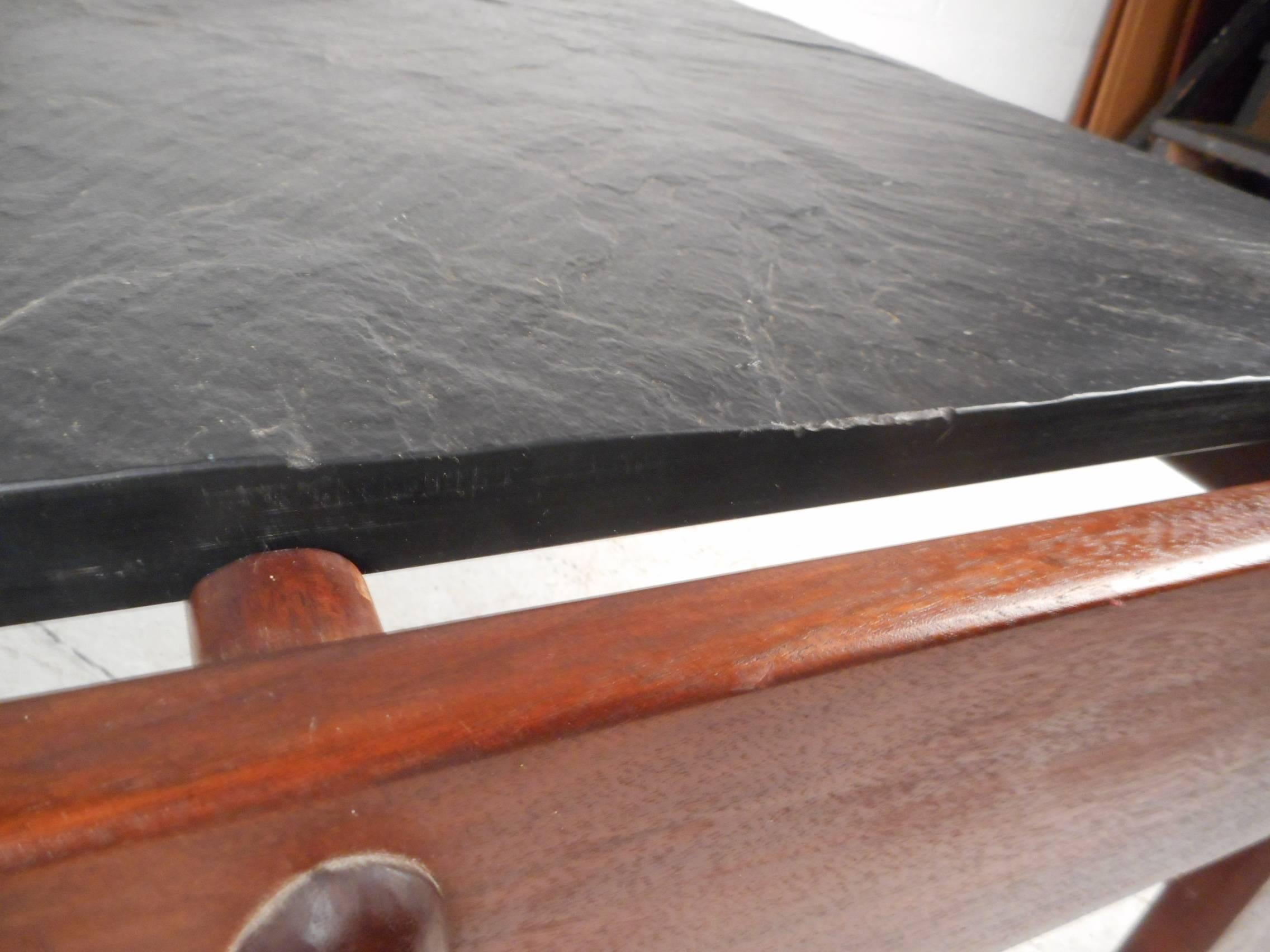 Mid-Century Modern Slate Top Brutalist Coffee Table by Adrian Pearsall 1