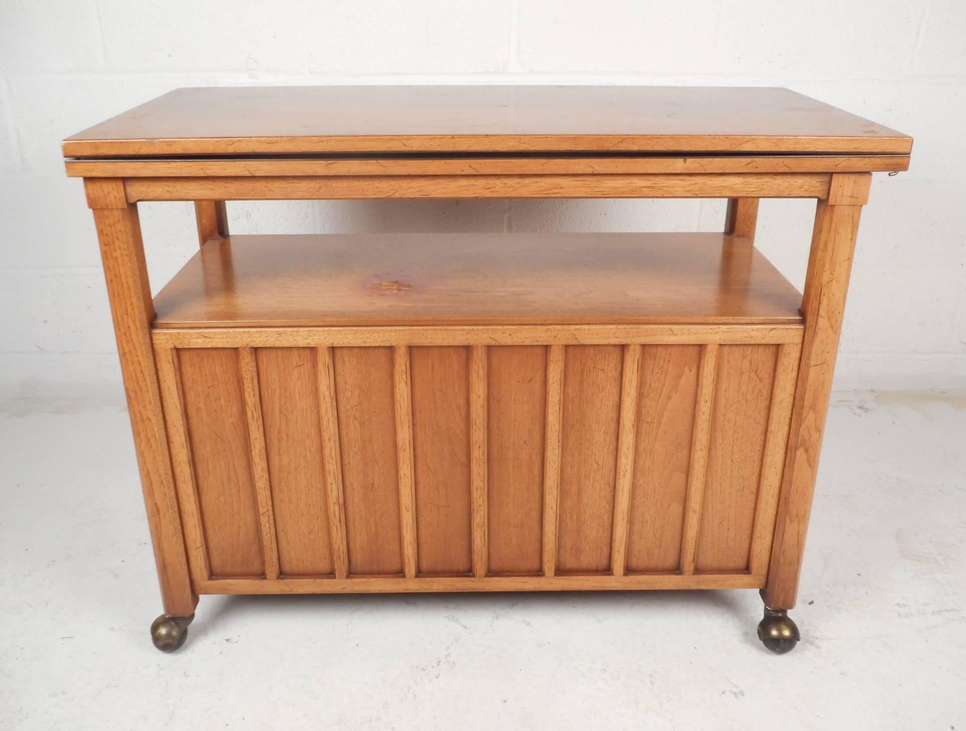 Laminate Mid-Century Modern Walnut Bar Cart