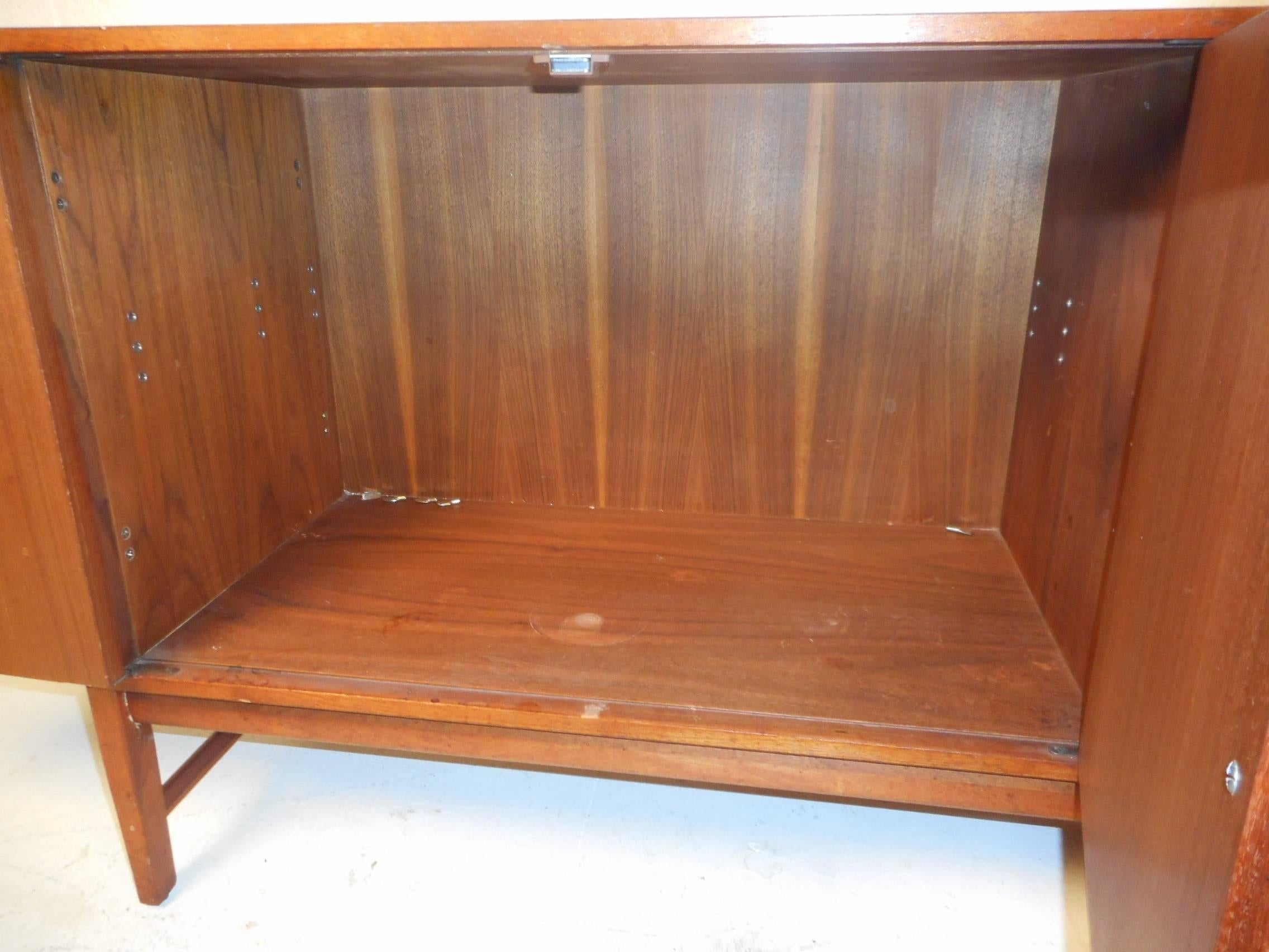 Metal Mid-Century Modern Walnut Credenza with Rosewood Inlays