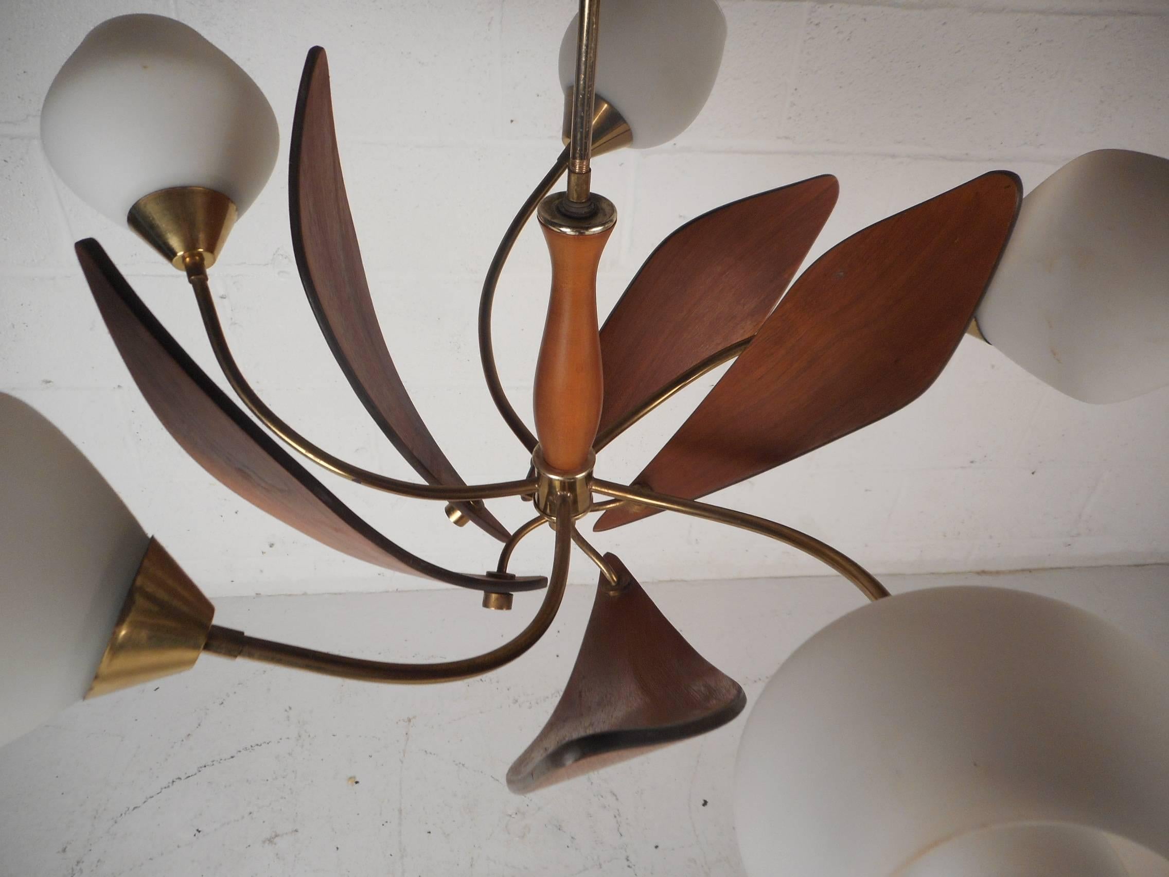 Impressive Mid-Century Modern Teak Hanging Chandelier 1