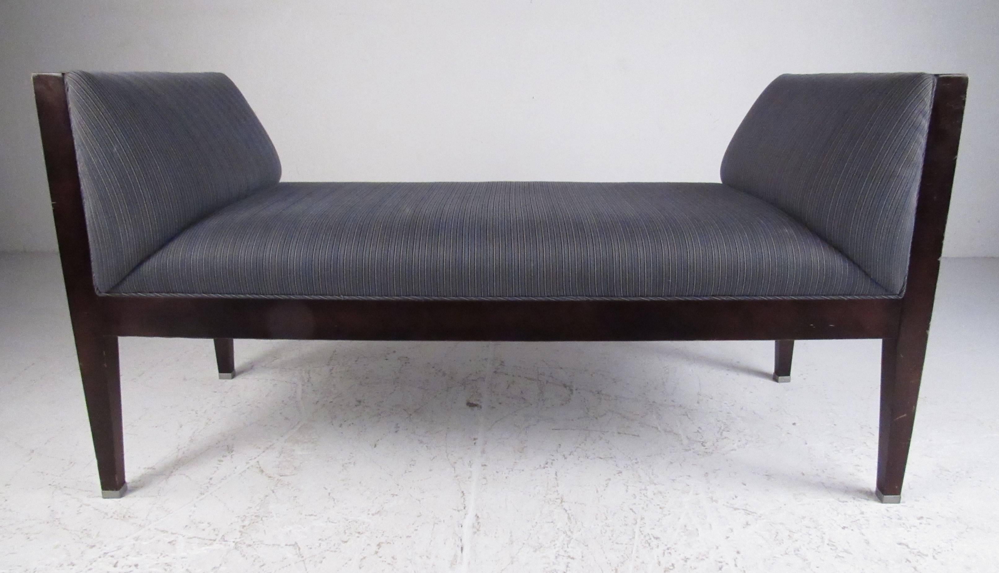 Milling Road 20th century bench with hardwood frame and upholstered seat and sides. Versatile design style that can easily compliment either home or office environment. Please confirm item location (NY or NJ) with dealer.