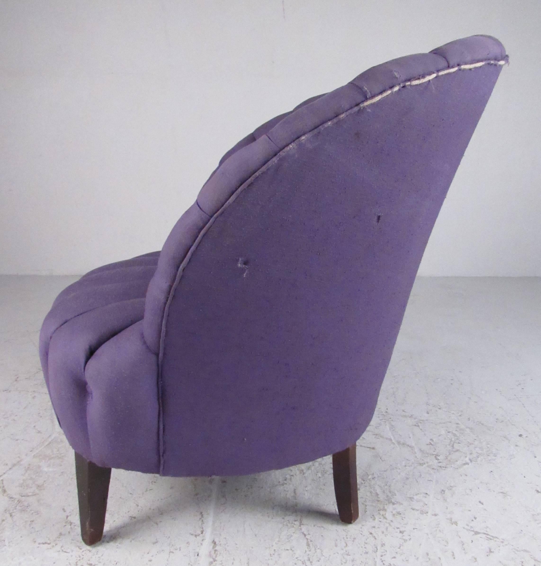 American Channel Tufted Art Deco Slipper Chair