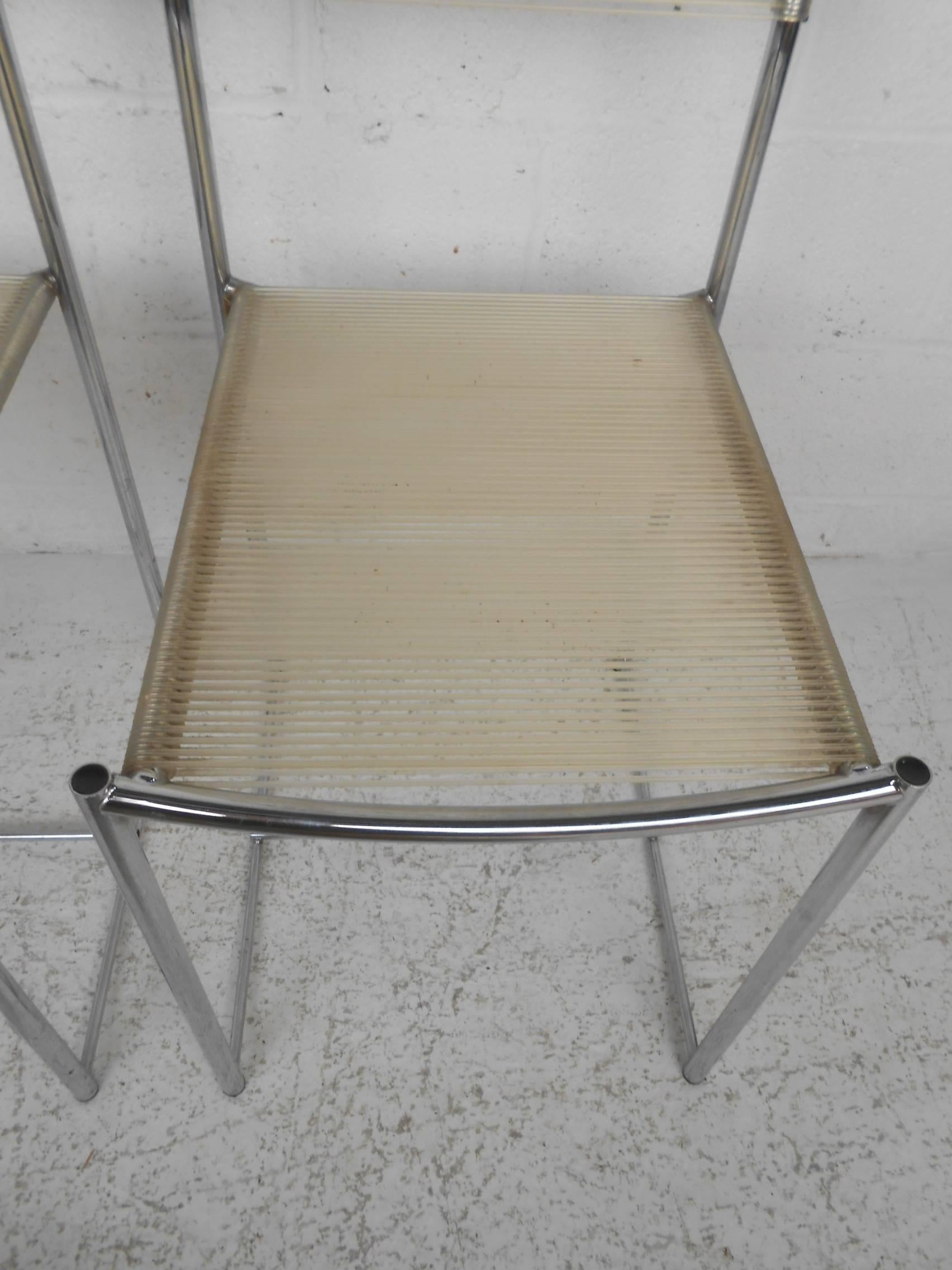 Mid-Century Modern Amazing Set of Four Chrome and Vinyl Cord Dining Chairs