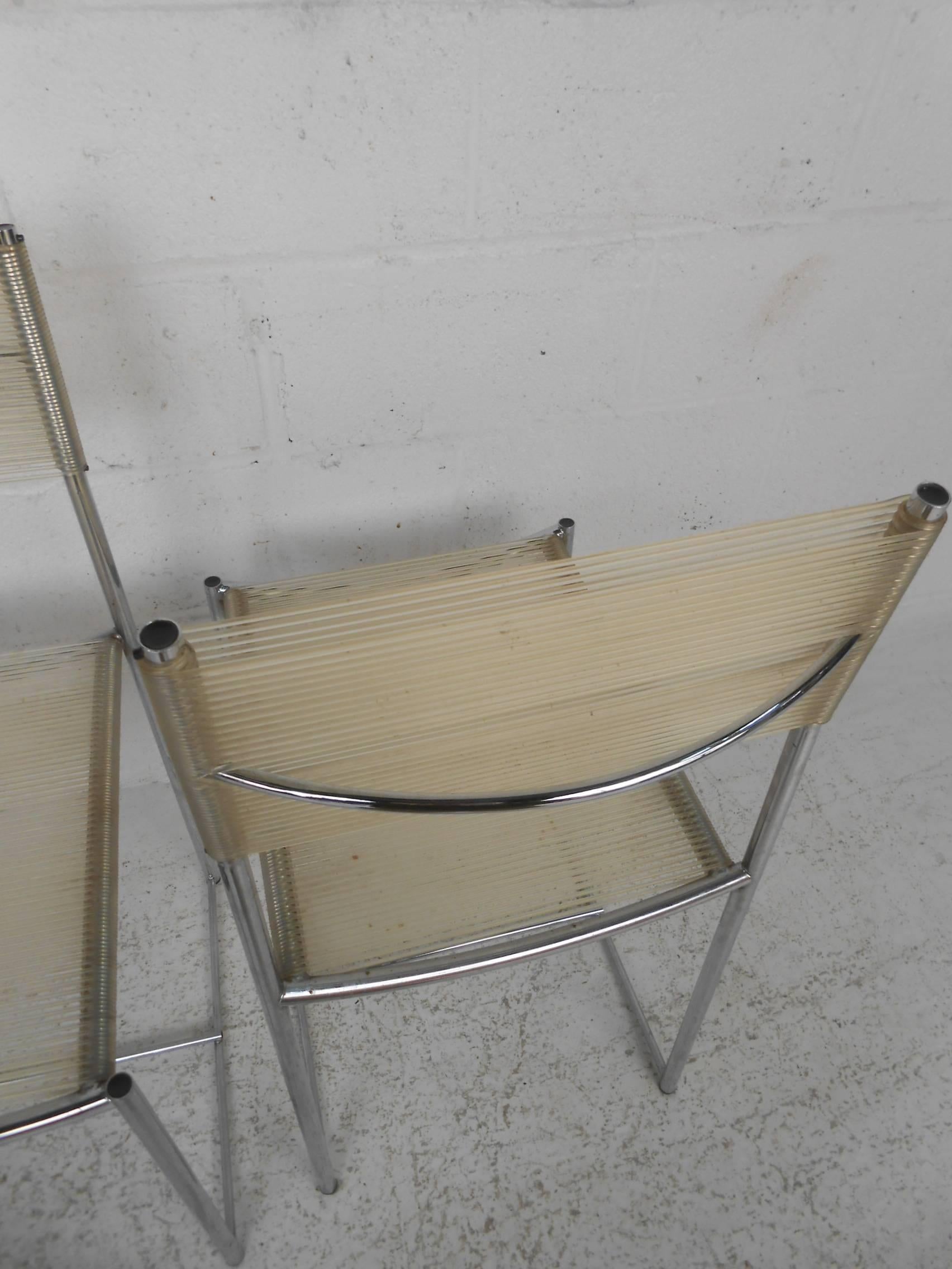 Amazing Set of Four Chrome and Vinyl Cord Dining Chairs In Good Condition In Brooklyn, NY