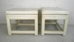 Pair of Mid-Century Modern White Faux Snakeskin Ottomans