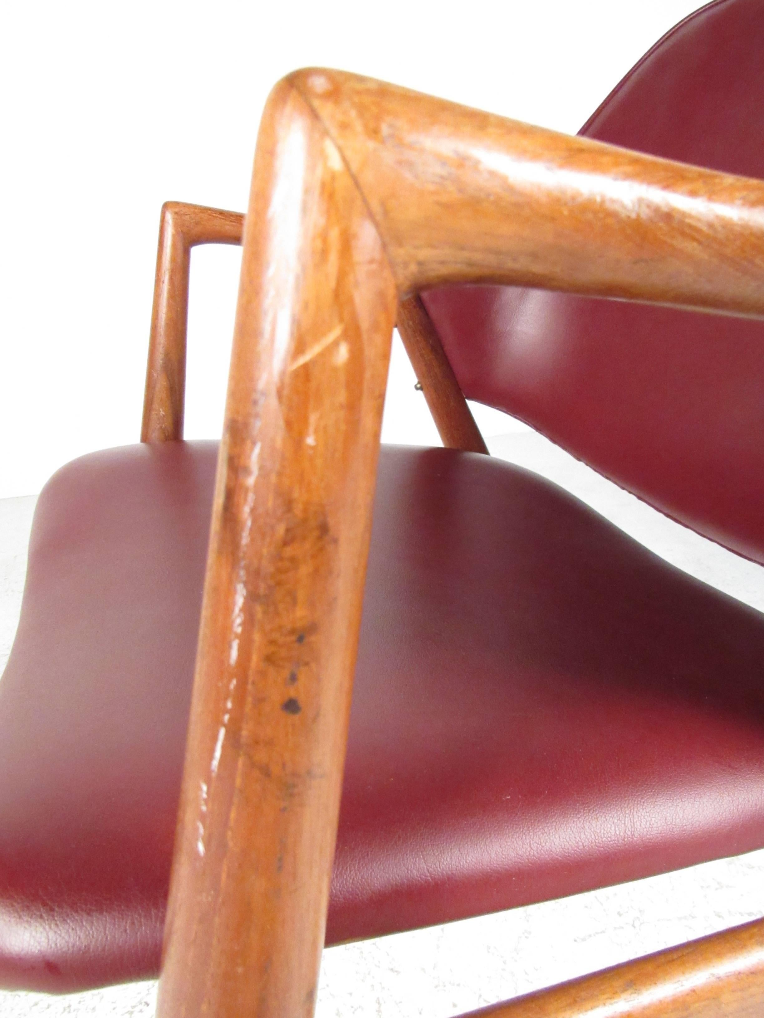 Upholstery Pair of Mid-Century Barrel Back Teak Armchairs in the Style of Erik Kirkegaard