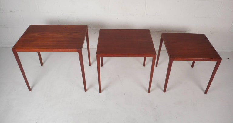 Set of Three Mid-Century Modern Danish Teak Nesting Tables by Ludvig Pontoppidan In Good Condition For Sale In Brooklyn, NY