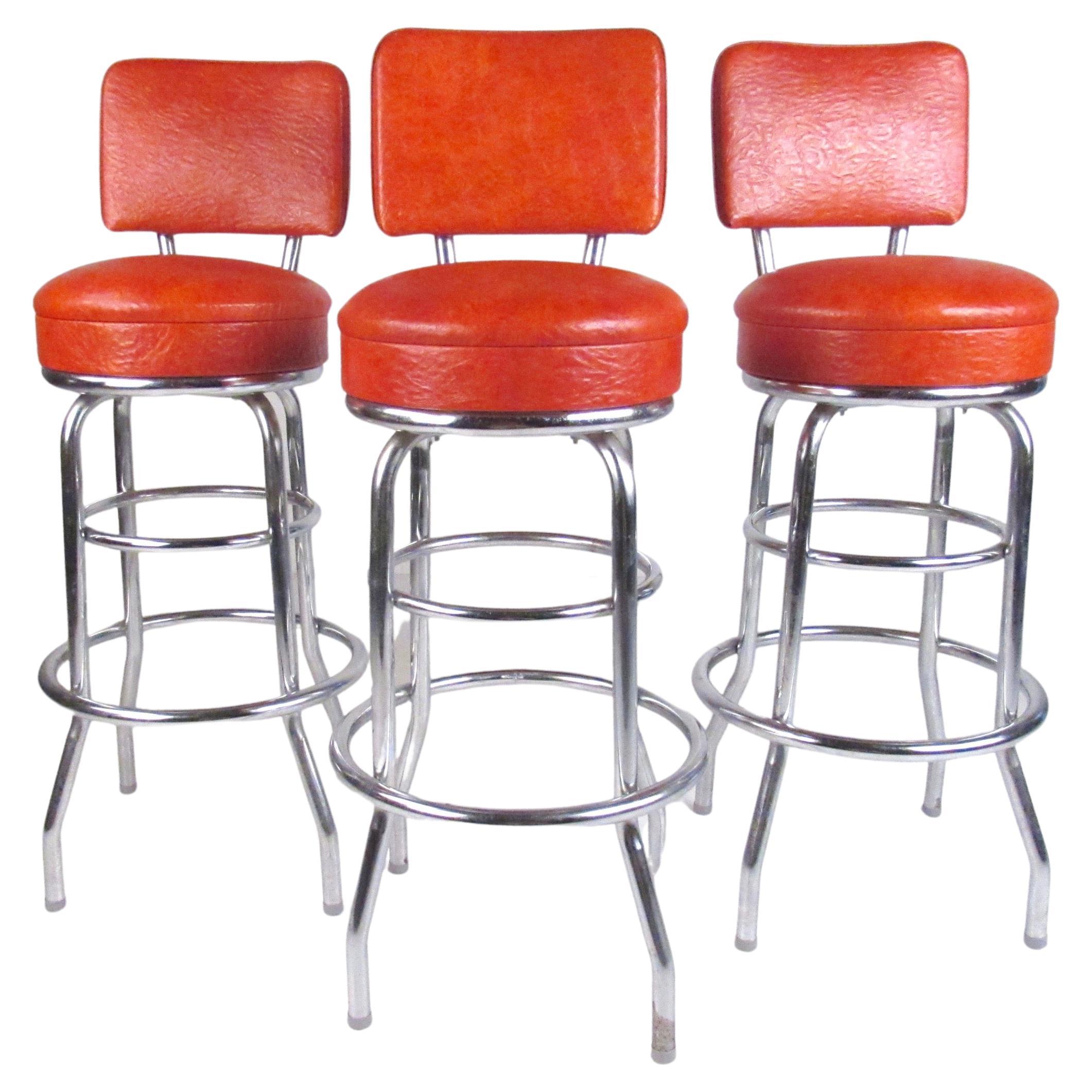 Set of Three Vintage Modern Swivel Bar Stools
