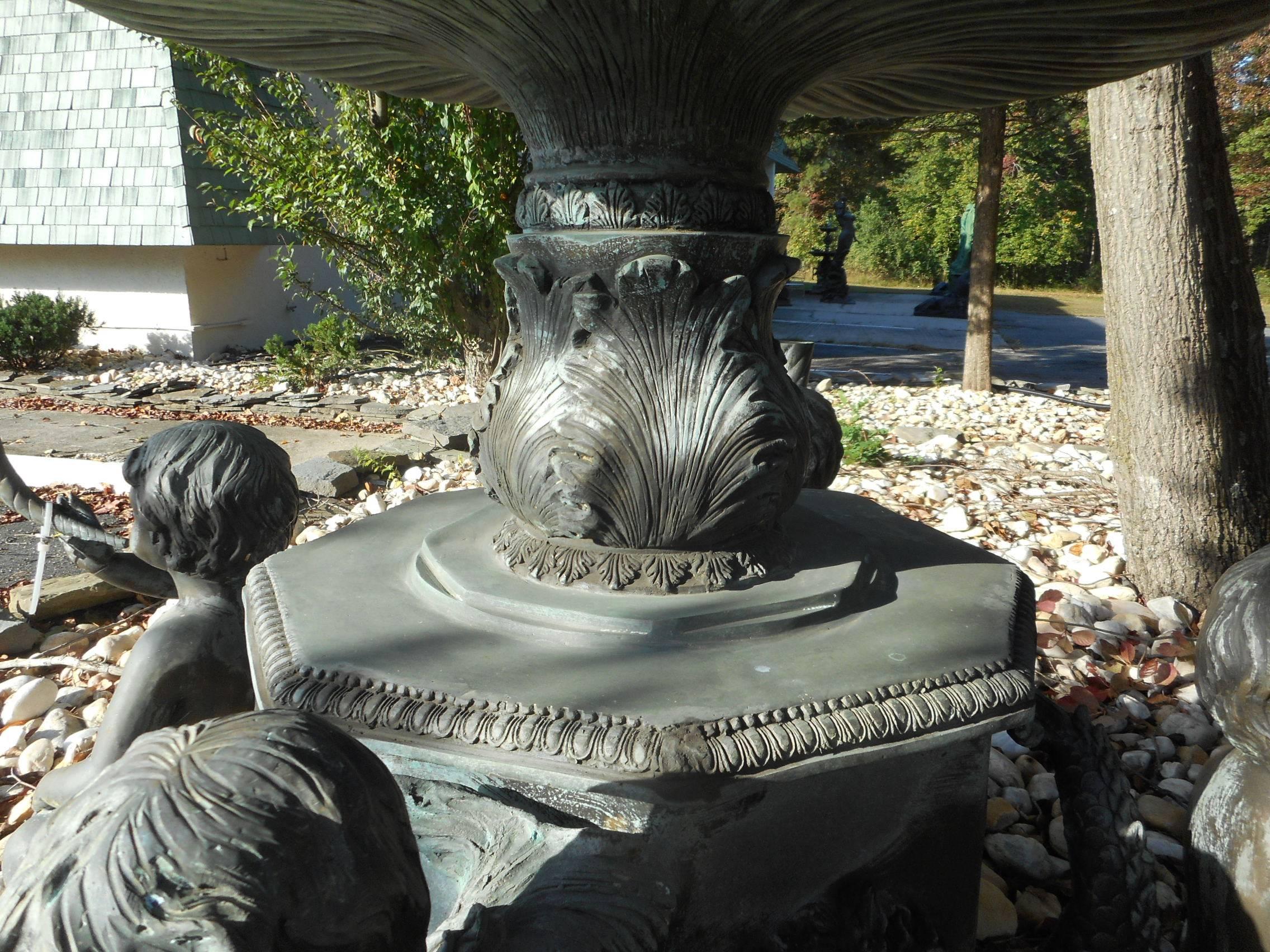 Late 20th Century Impressive Bronze Fountain with Cherubs
