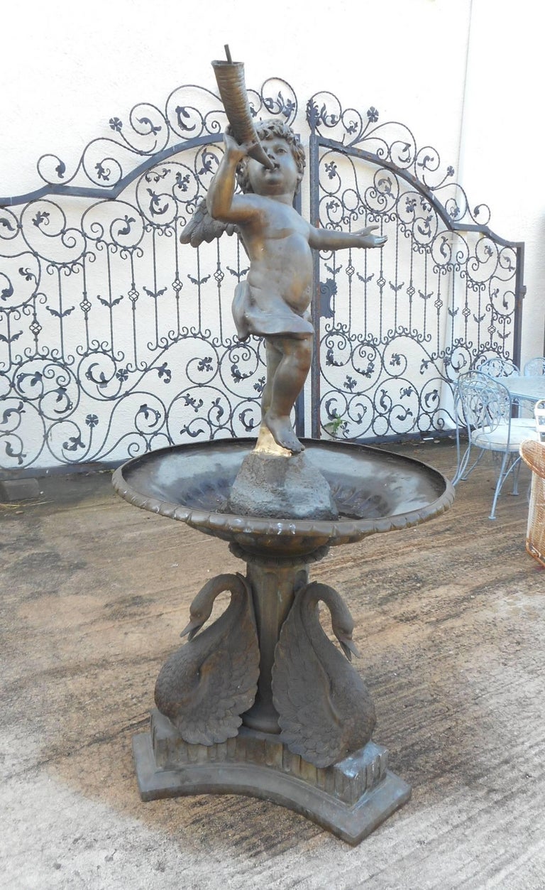 Bronze Fountain with a Cherub on Top For Sale at 1stdibs