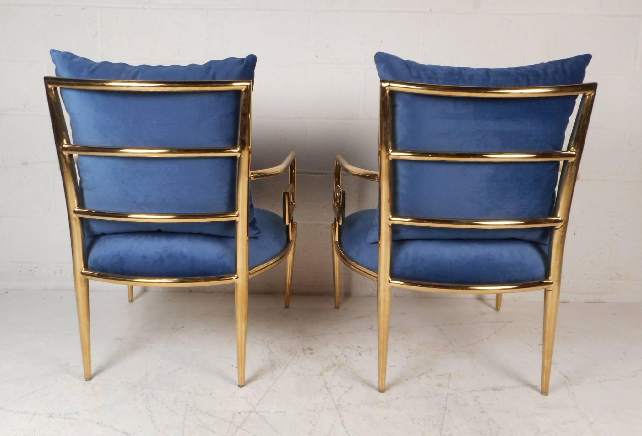 Brass Elegant Pair of Mid-Century Modern Lounge Chairs