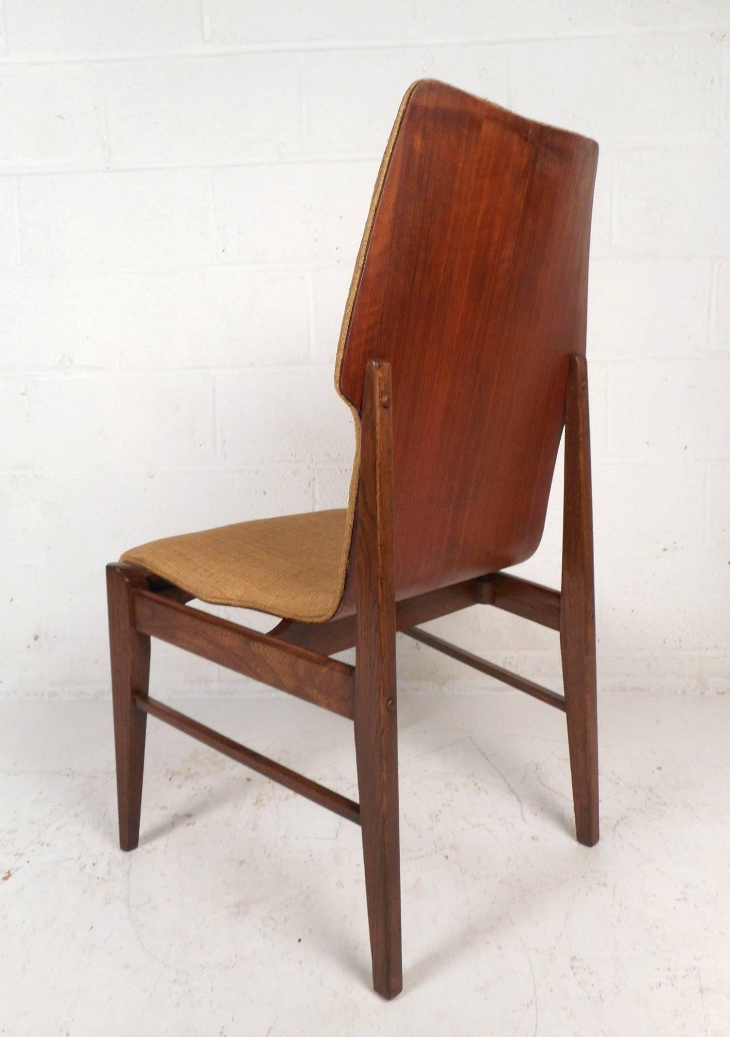 Upholstery Set of Four Mid-Century Modern Wood Back Dining Chairs