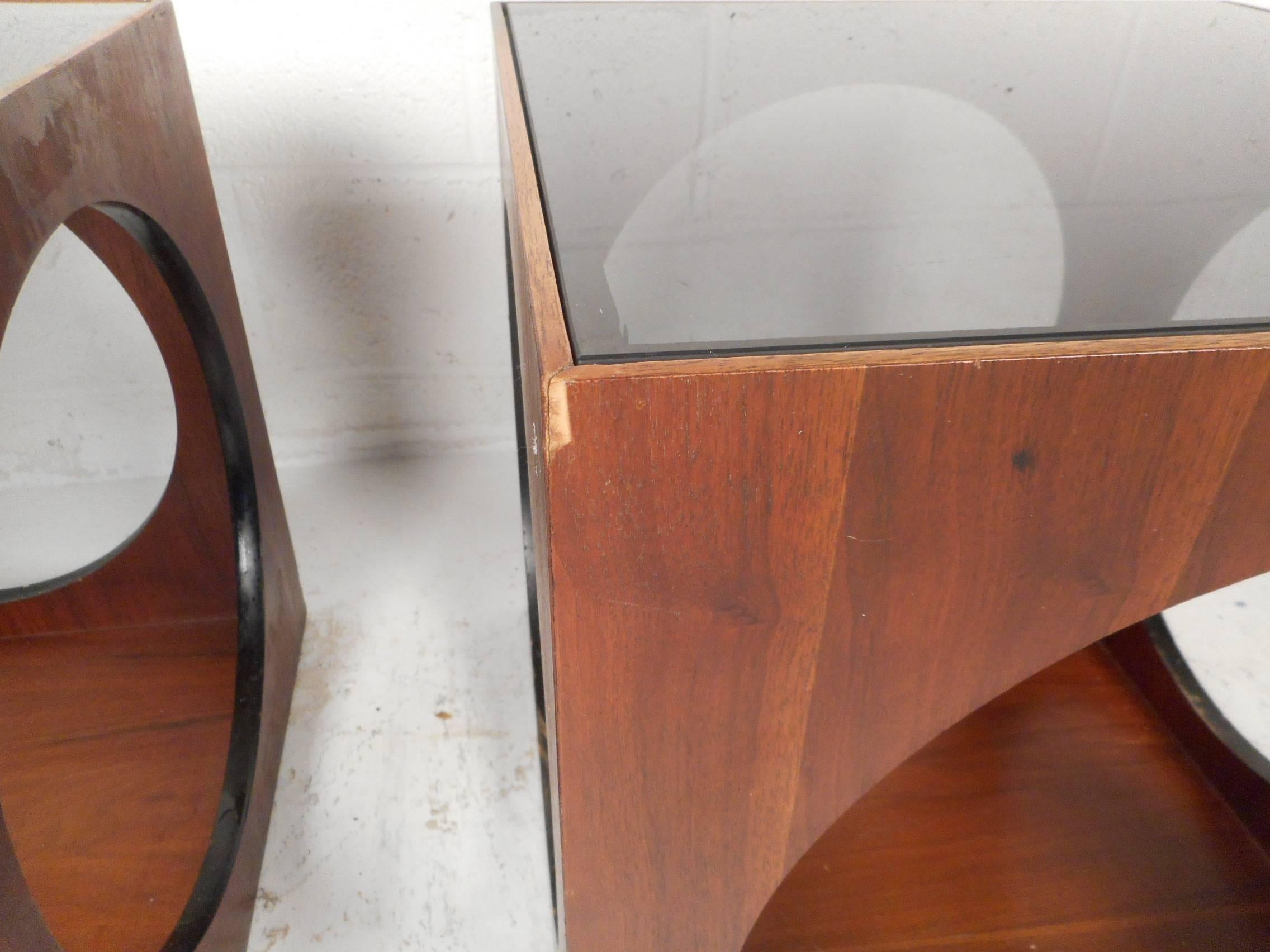 Glass Pair of Mid-Century Modern Cube End Tables