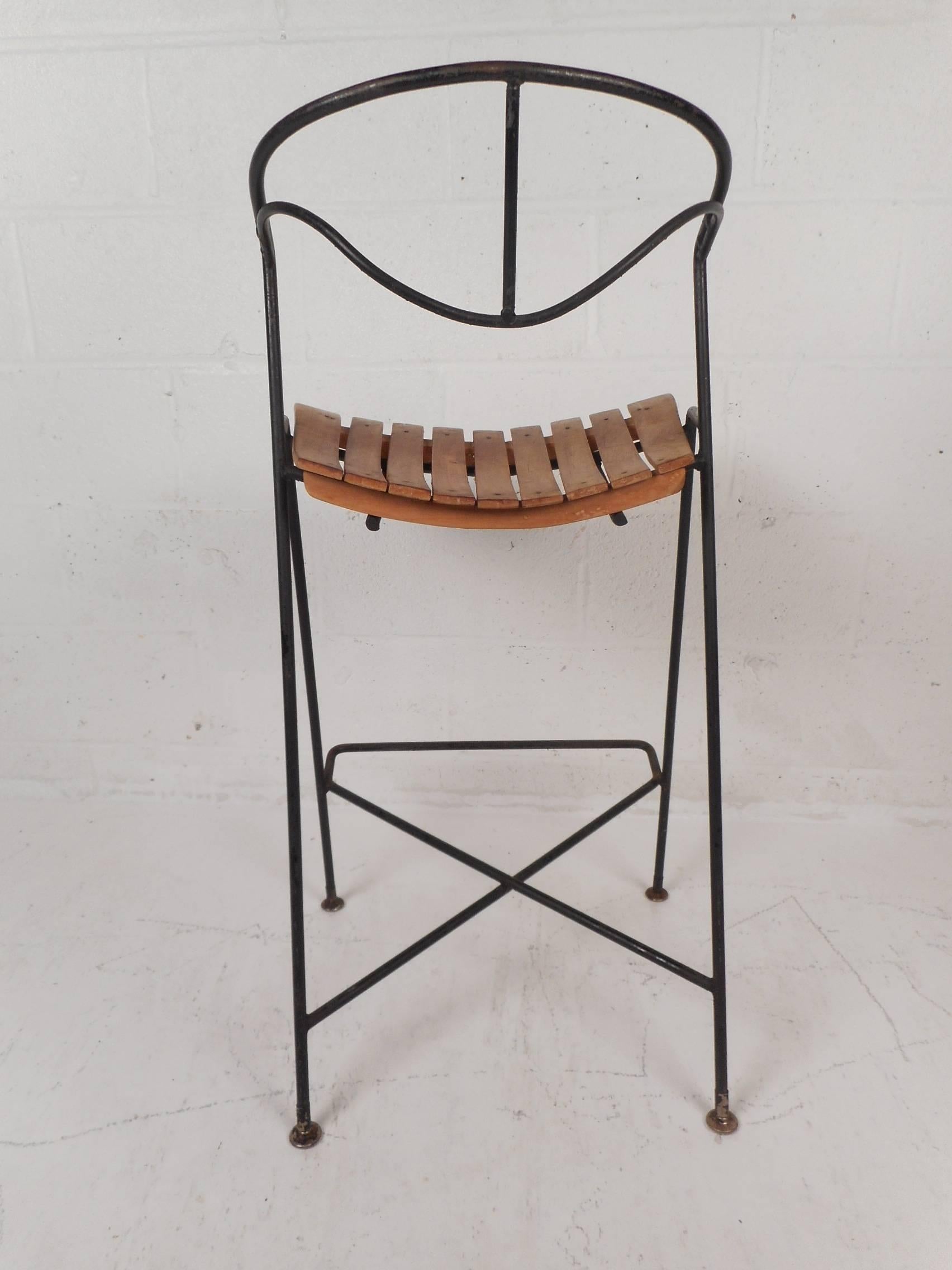 Amazing Set of Three Wrought Iron Bar Stools by Arthur Umanoff In Good Condition In Brooklyn, NY