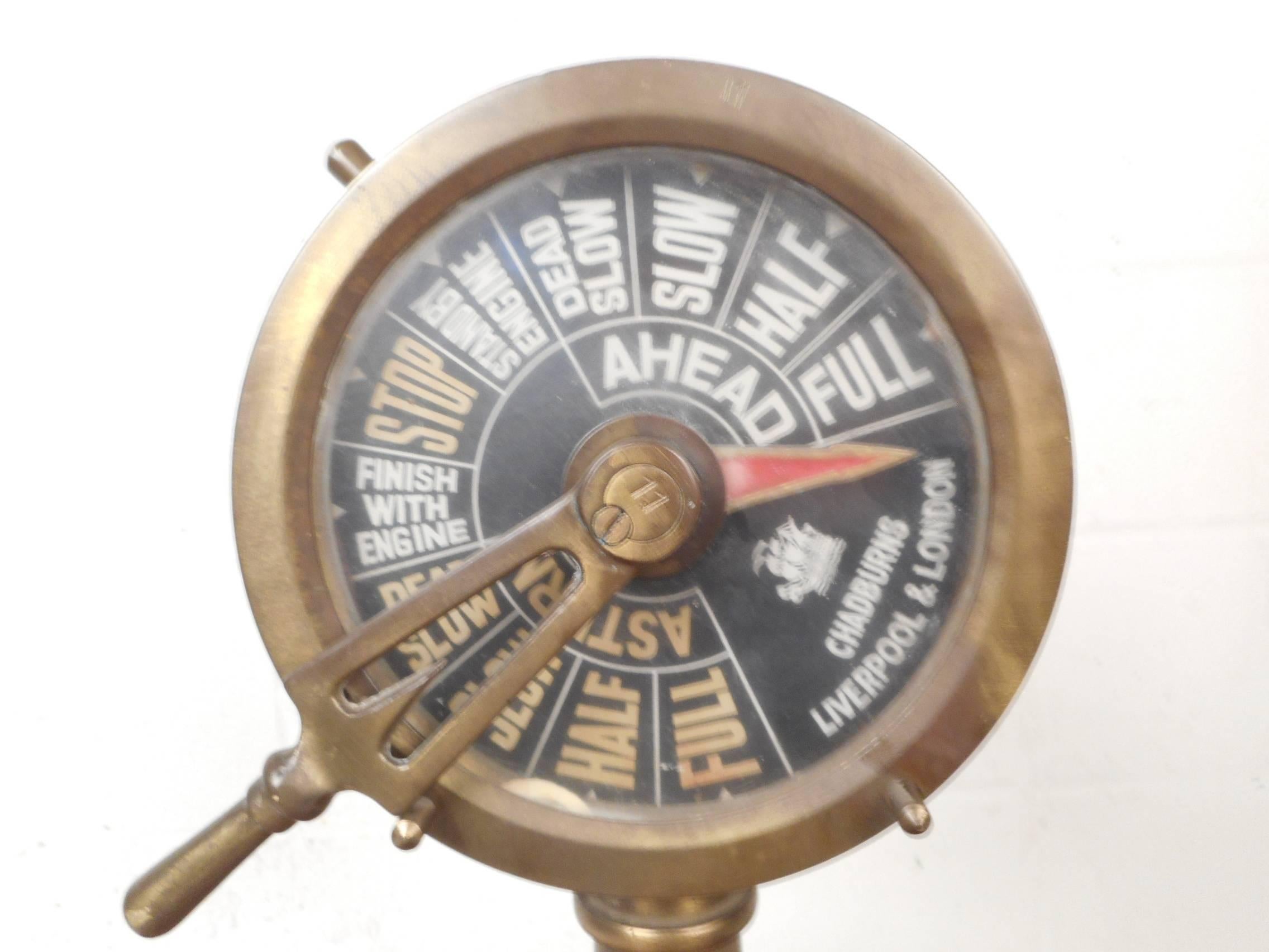 This wonderful vintage ship telegraph makes the perfect decorative piece in any home. This beautiful nautical piece still has a working chime when you turn the handle. A glass face and a solid brass frame show quality design. This lovely piece has