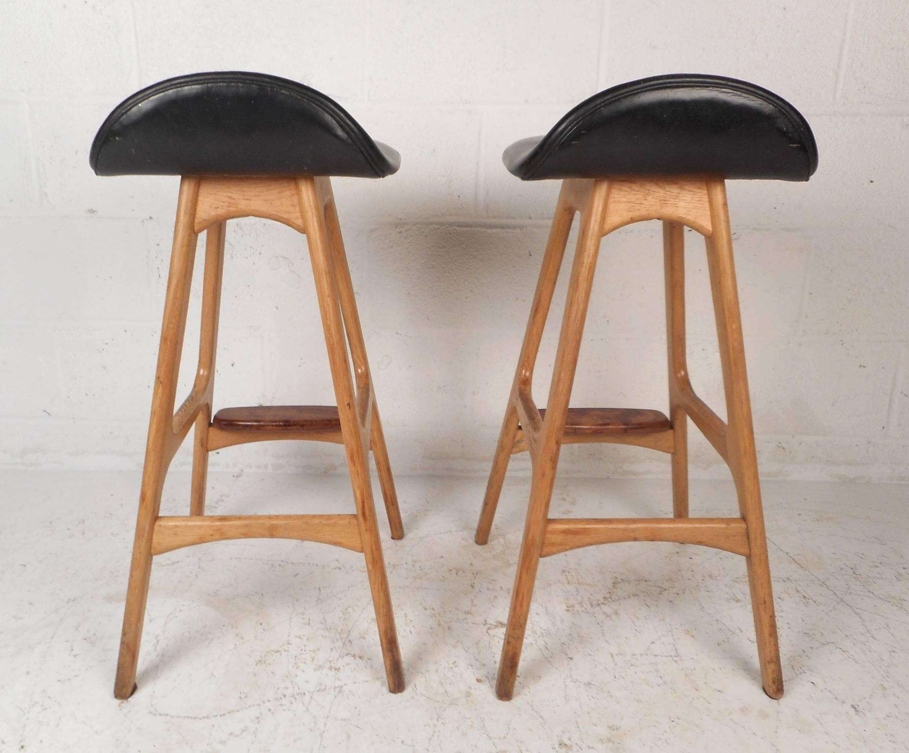 Leather Pair of Danish Mid-Century Modern O.D. Mobler Bar Stools by Erik Buck