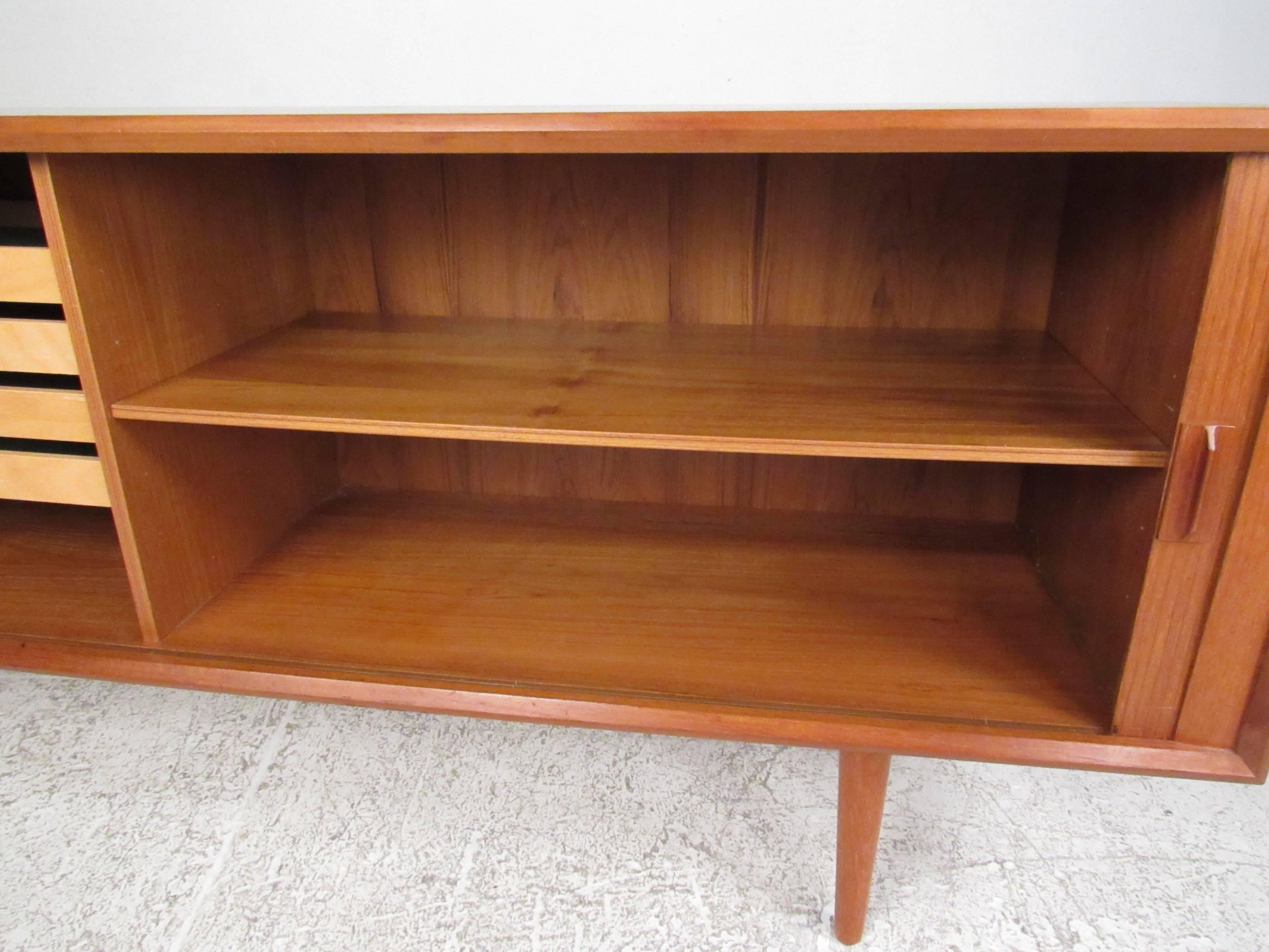 Scandinavian Modern Tambour Door Danish Teak Credenza by Svend Aage Larsen