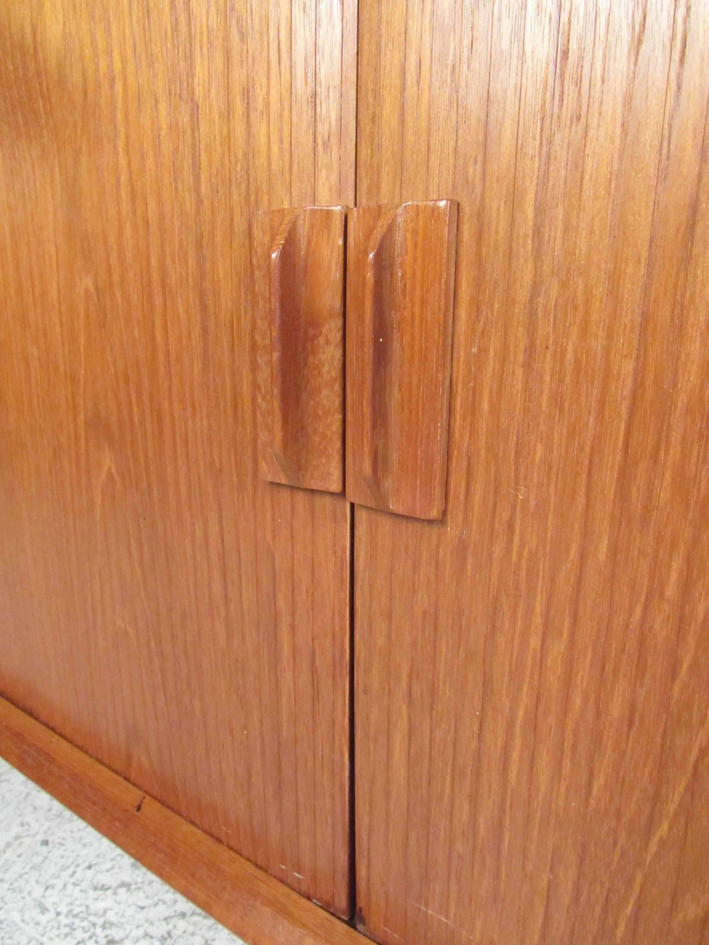 Tambour Door Danish Teak Credenza by Svend Aage Larsen In Good Condition In Brooklyn, NY