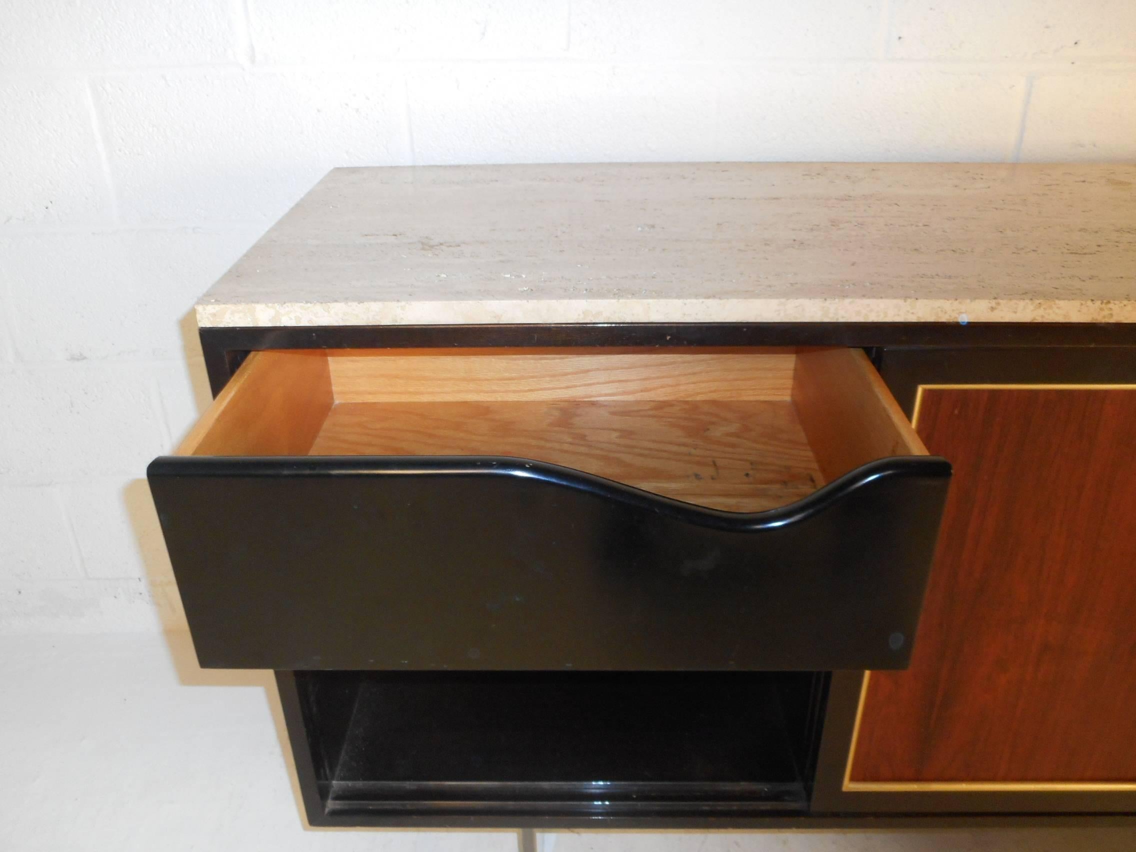 Wood Exquisite Mid-Century Modern Marble-Top Sideboard by Harvey Probber For Sale