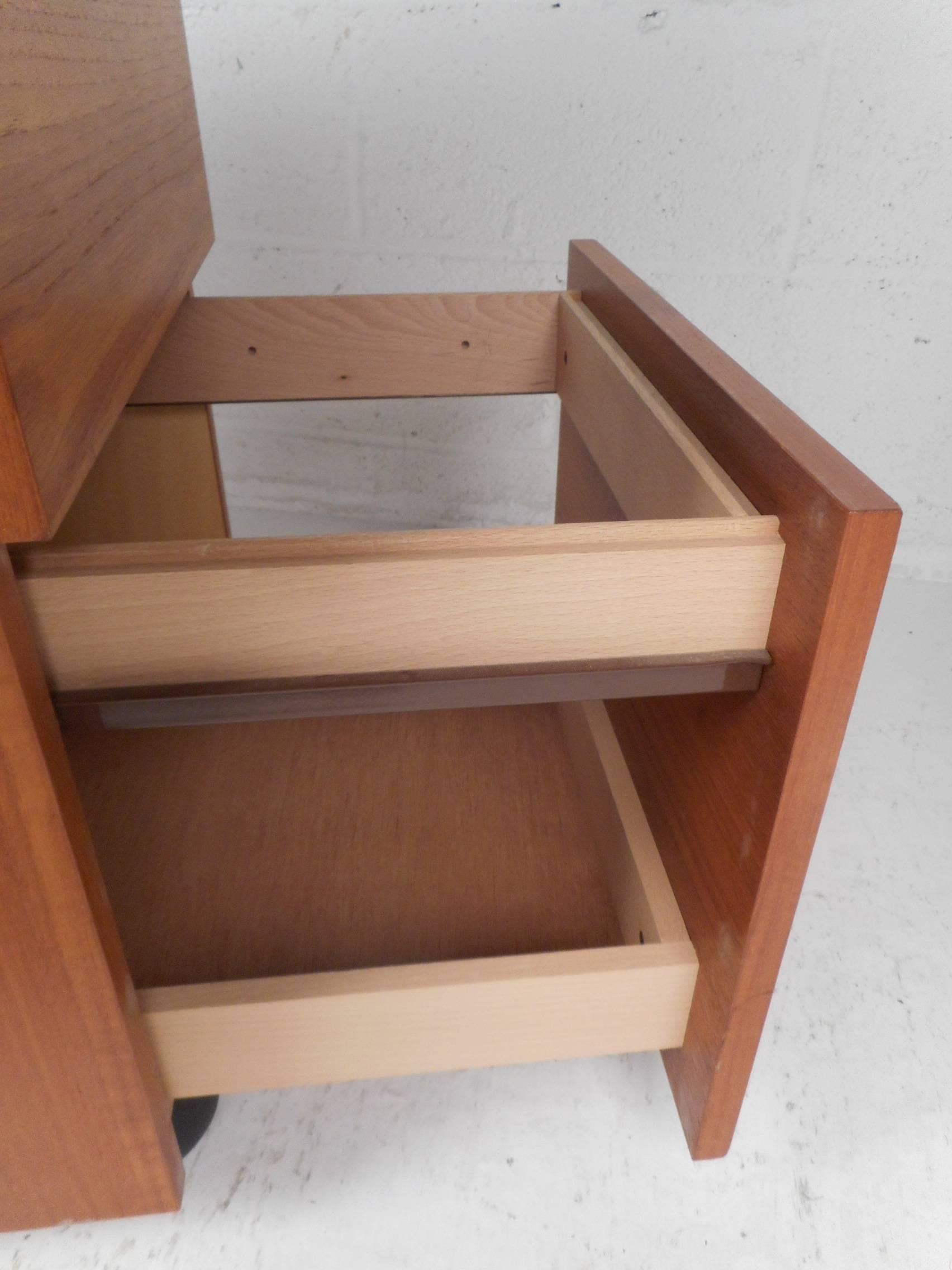 Mid-Century Modern Small Teak Rolling File Cabinet 1