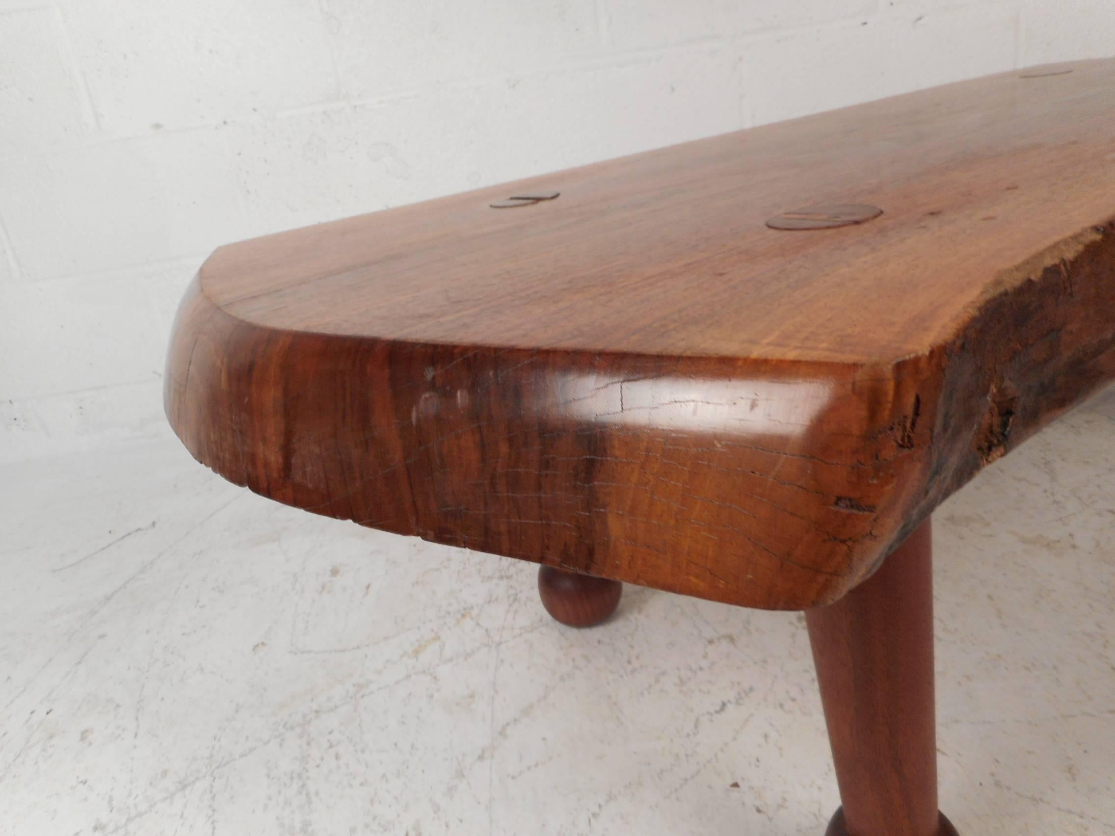 Wood Stunning Vintage Modern Live Edge Tree Slab Coffee Table