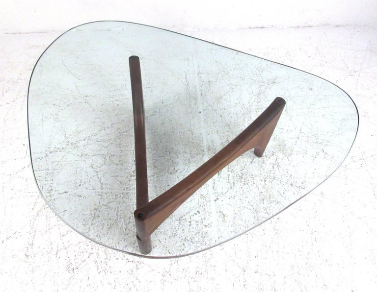 Noguchi Style Triangular Glass Top Coffee Table For Sale at 1stdibs