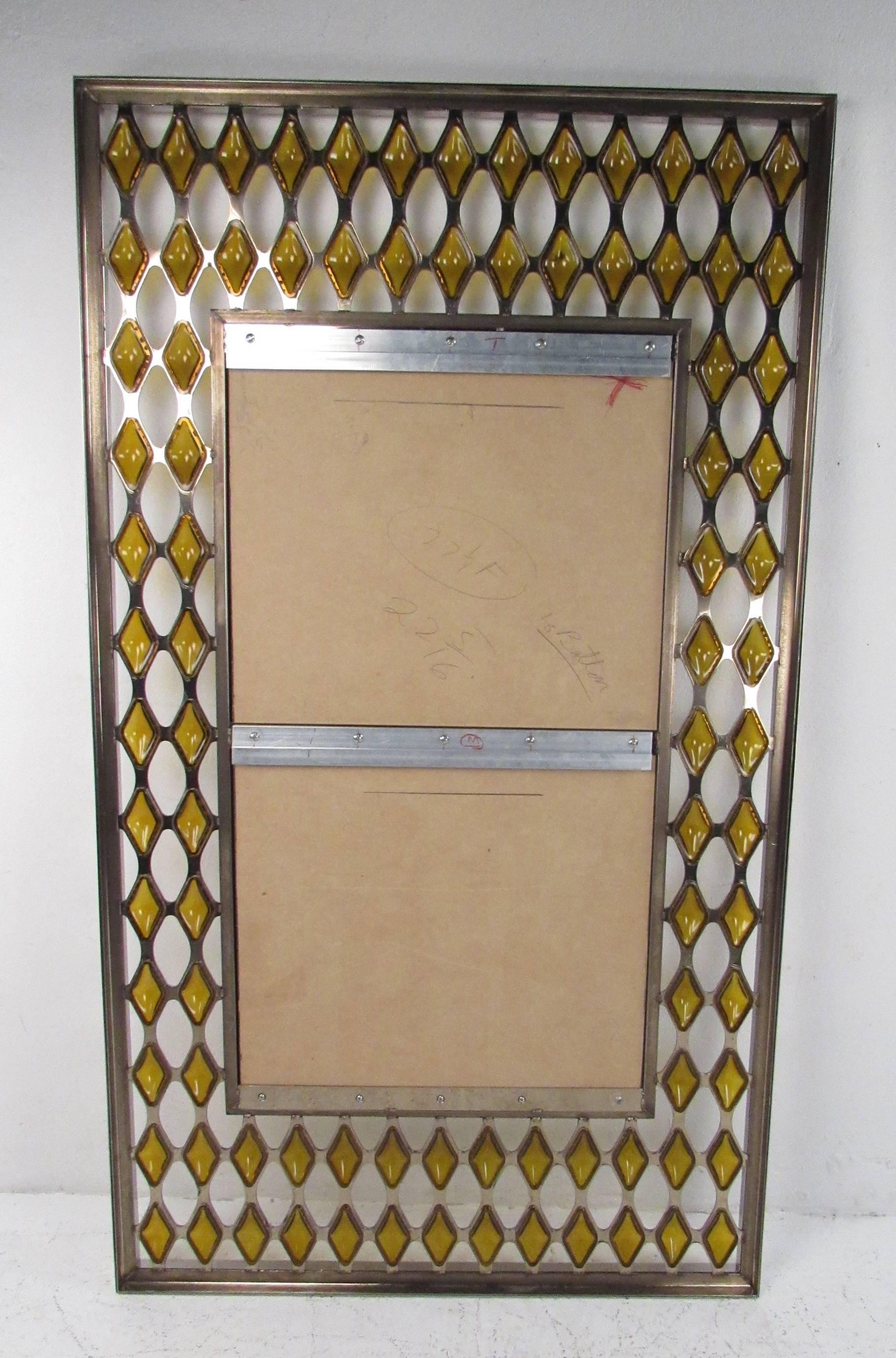 Large Midcentury Chrome and Amber Blown Glass Mirror In Good Condition In Brooklyn, NY
