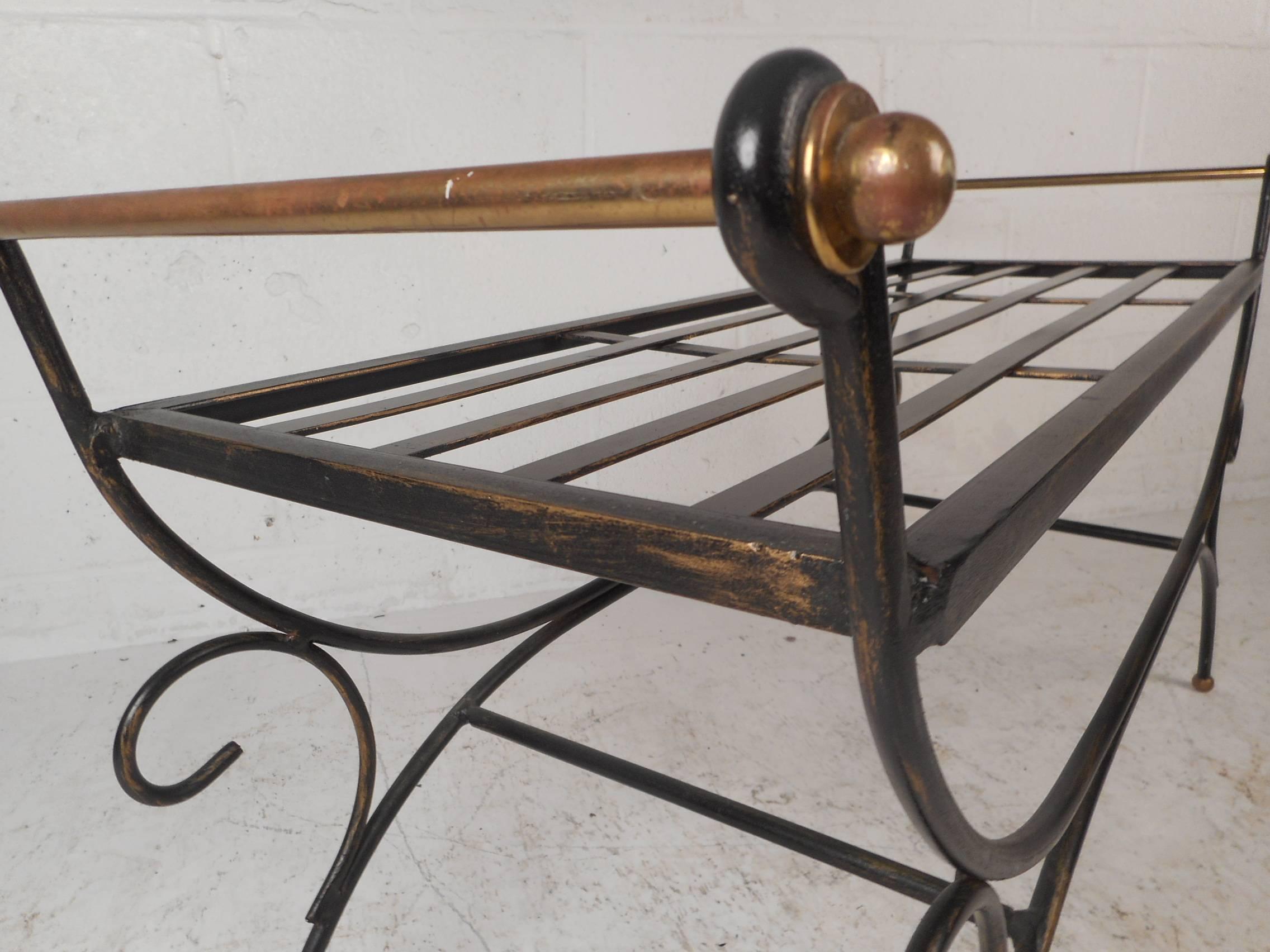 Mid-Century Modern Vintage Wrought Iron Bench