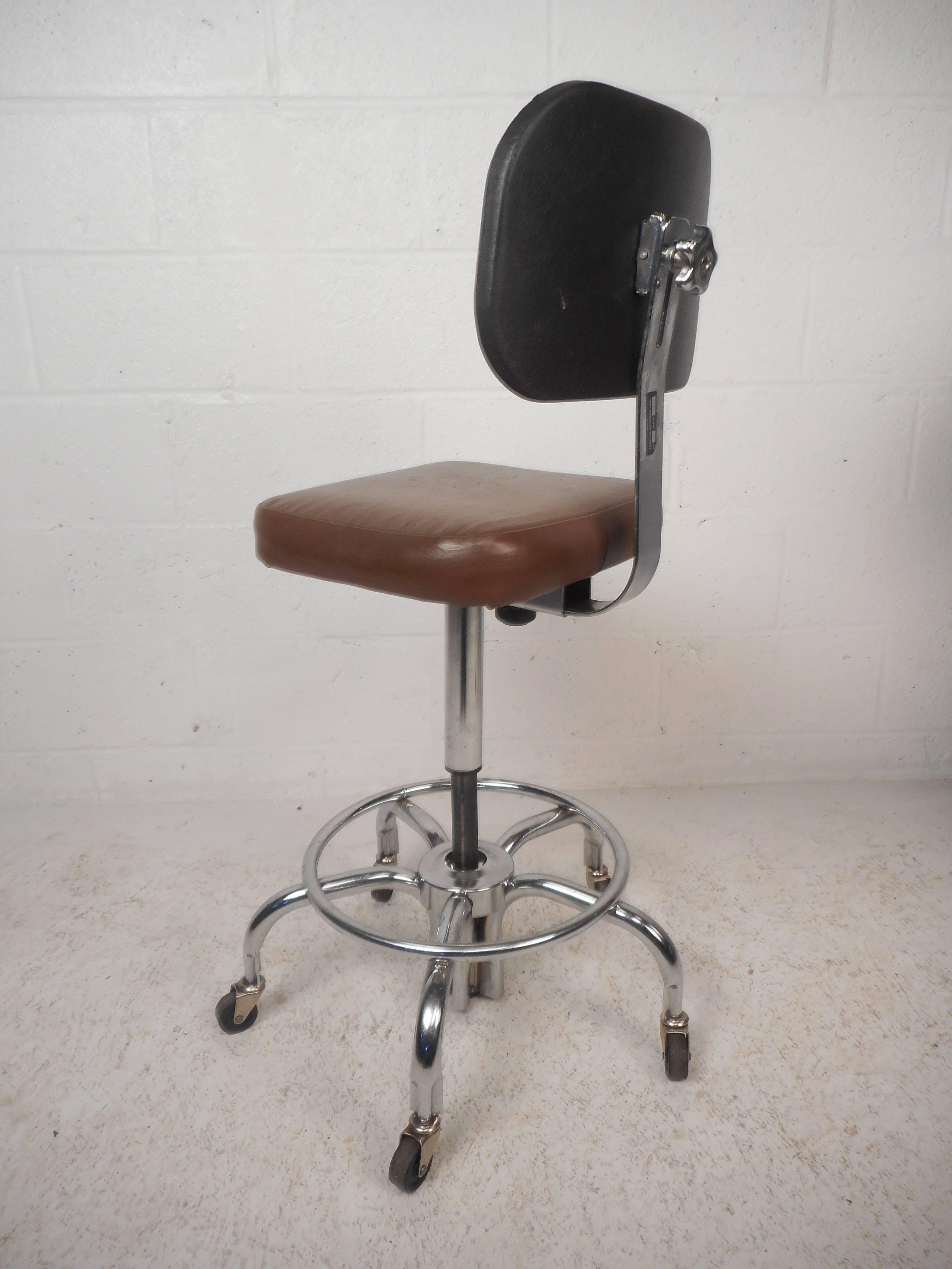 Faux Leather Set of Three Mid-Century Modern Bar Stools by American Electronic Labs