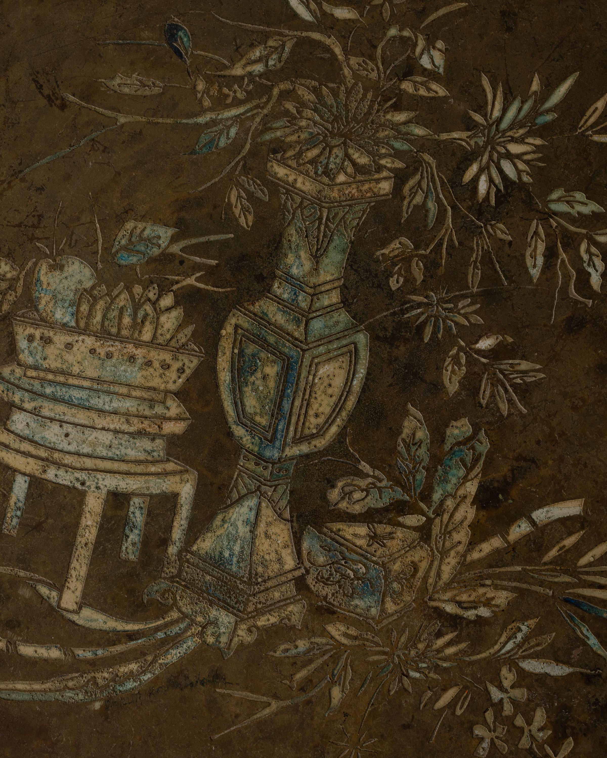 American Rare Acid-Etched Bronze Side Table by Philip and Kelvin LaVerne, c. 1960s, USA For Sale