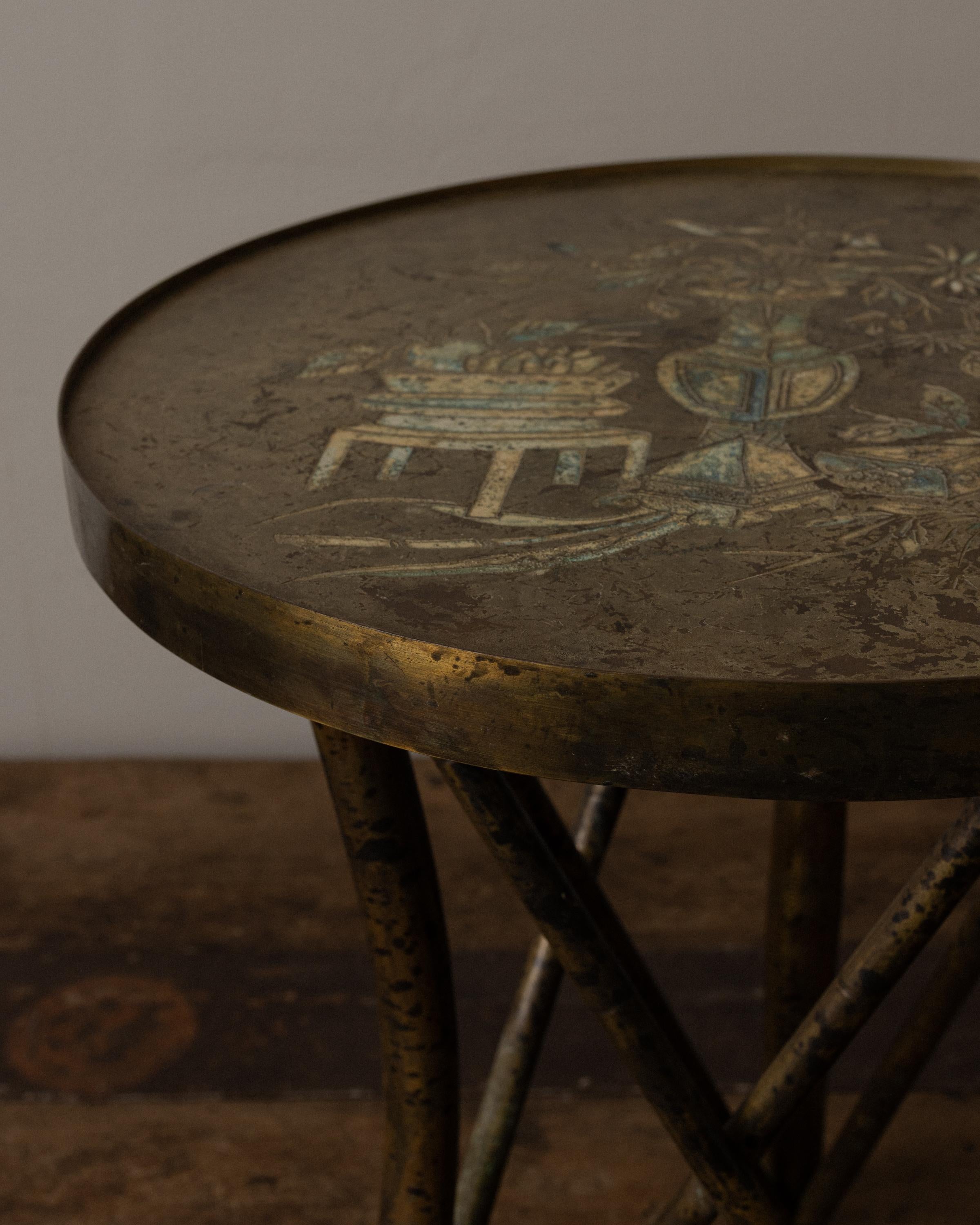Rare Acid-Etched Bronze Side Table by Philip and Kelvin LaVerne, c. 1960s, USA In Good Condition For Sale In Los Angeles, CA