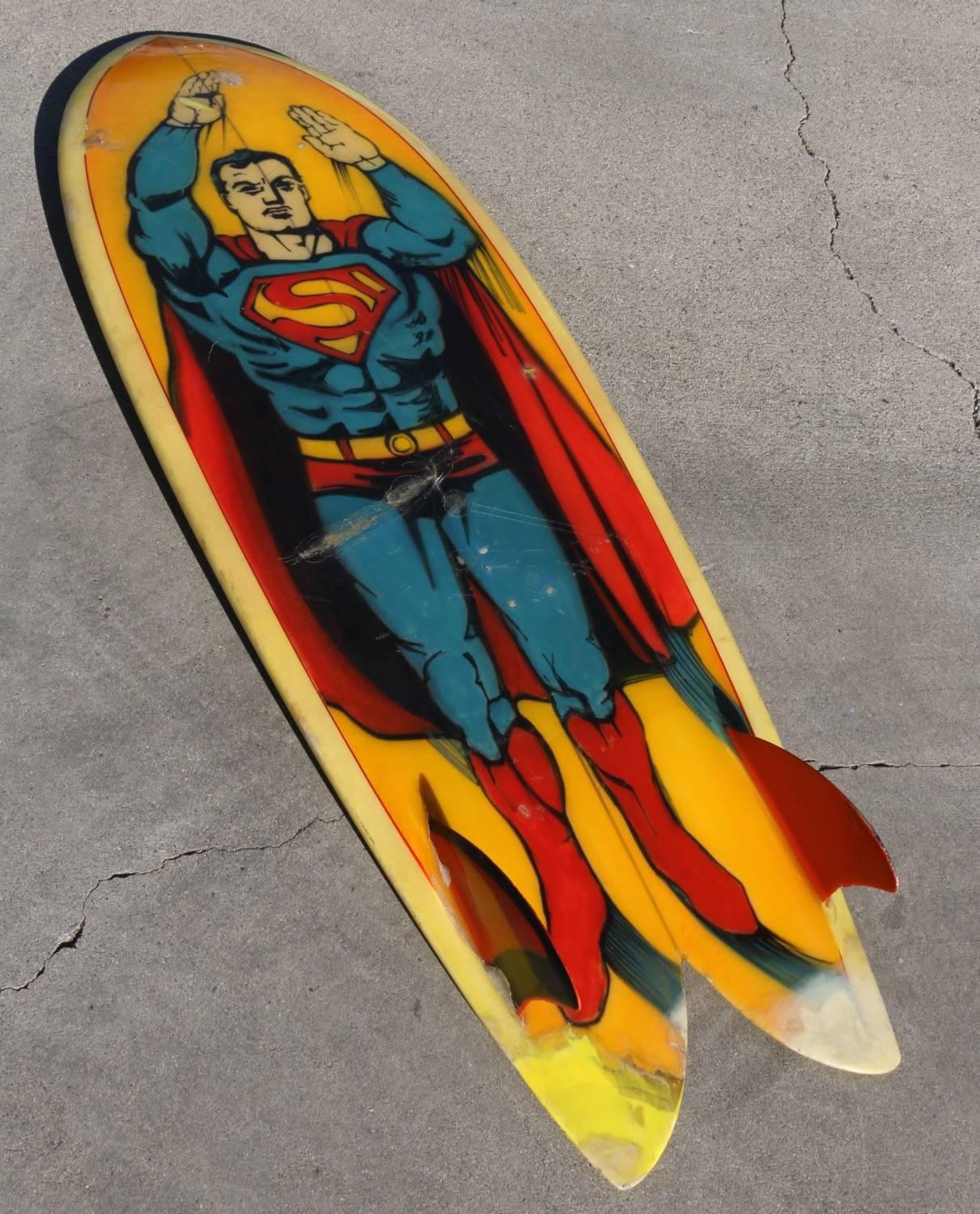 All Original 1970s Superman Pocket Rocket Surfboard In Good Condition In Los Angeles, CA