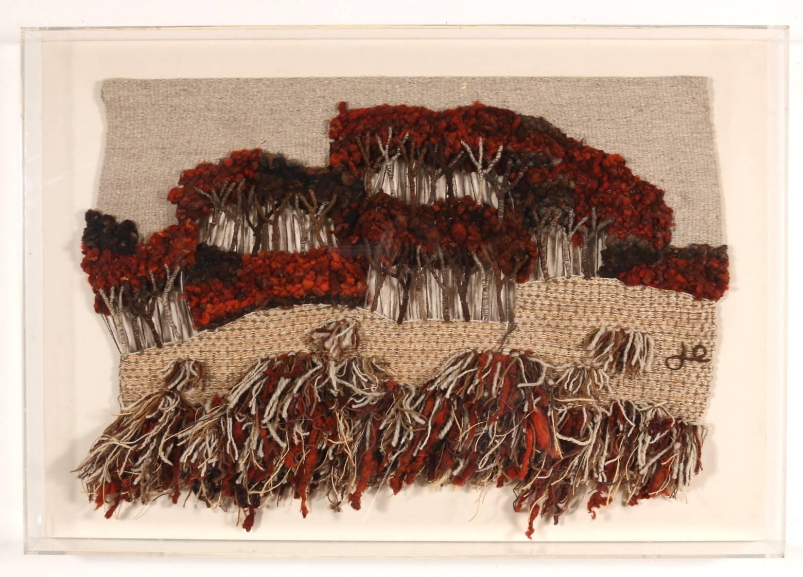 Handmade wall hanging woven circa 1960s. Natural colors and variety of texture display beautifully, framed or unframed. Technically and aesthetically impressive with a complete understanding of fiber art medium. 

Offered as found professionally