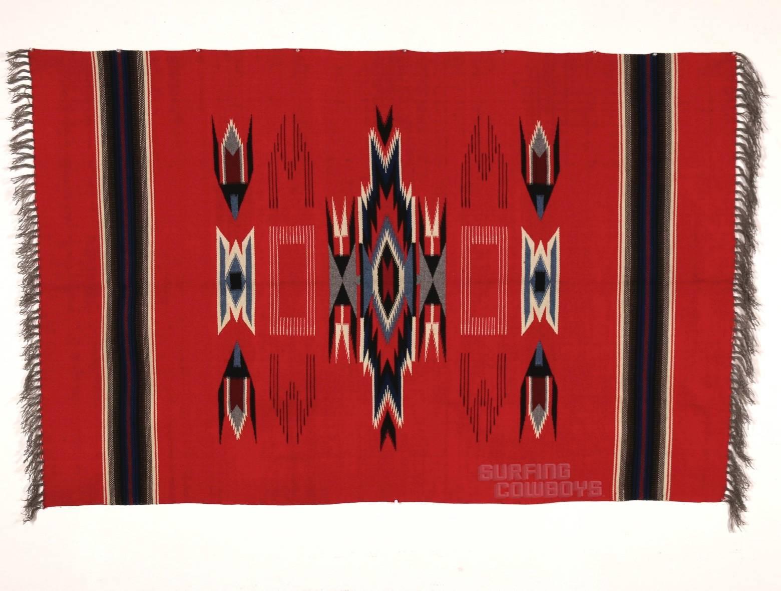 Native American Majestic 1930s Red Chimayo Blanket, Original Vintage, Unused